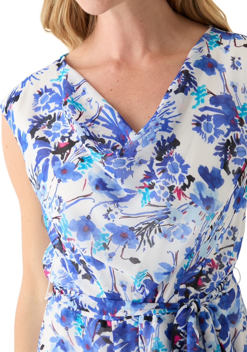 Petite Sleeveless Cowl Neck Floral Midi Dress