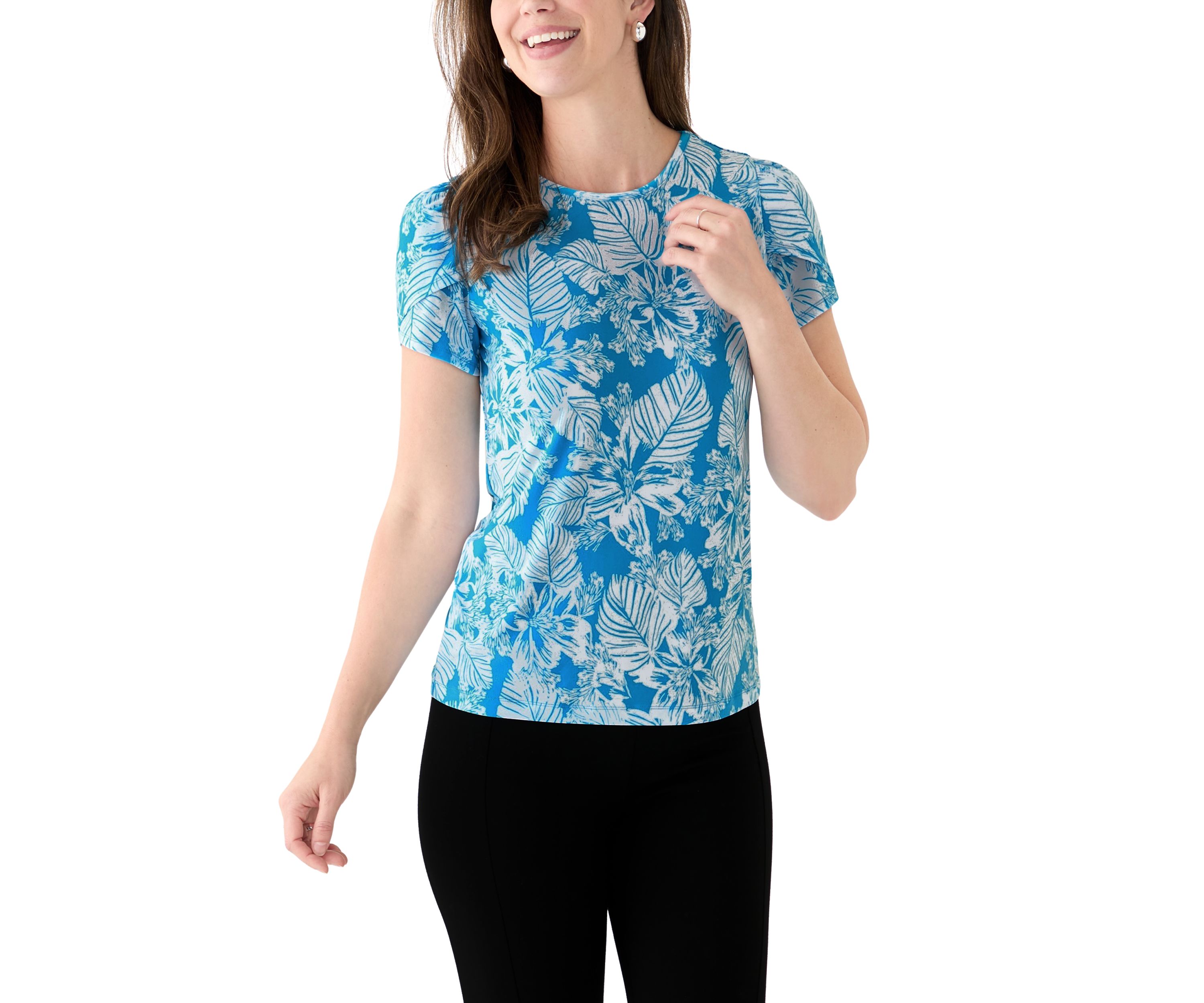 Womens Tulip Sleeve Floral Top 