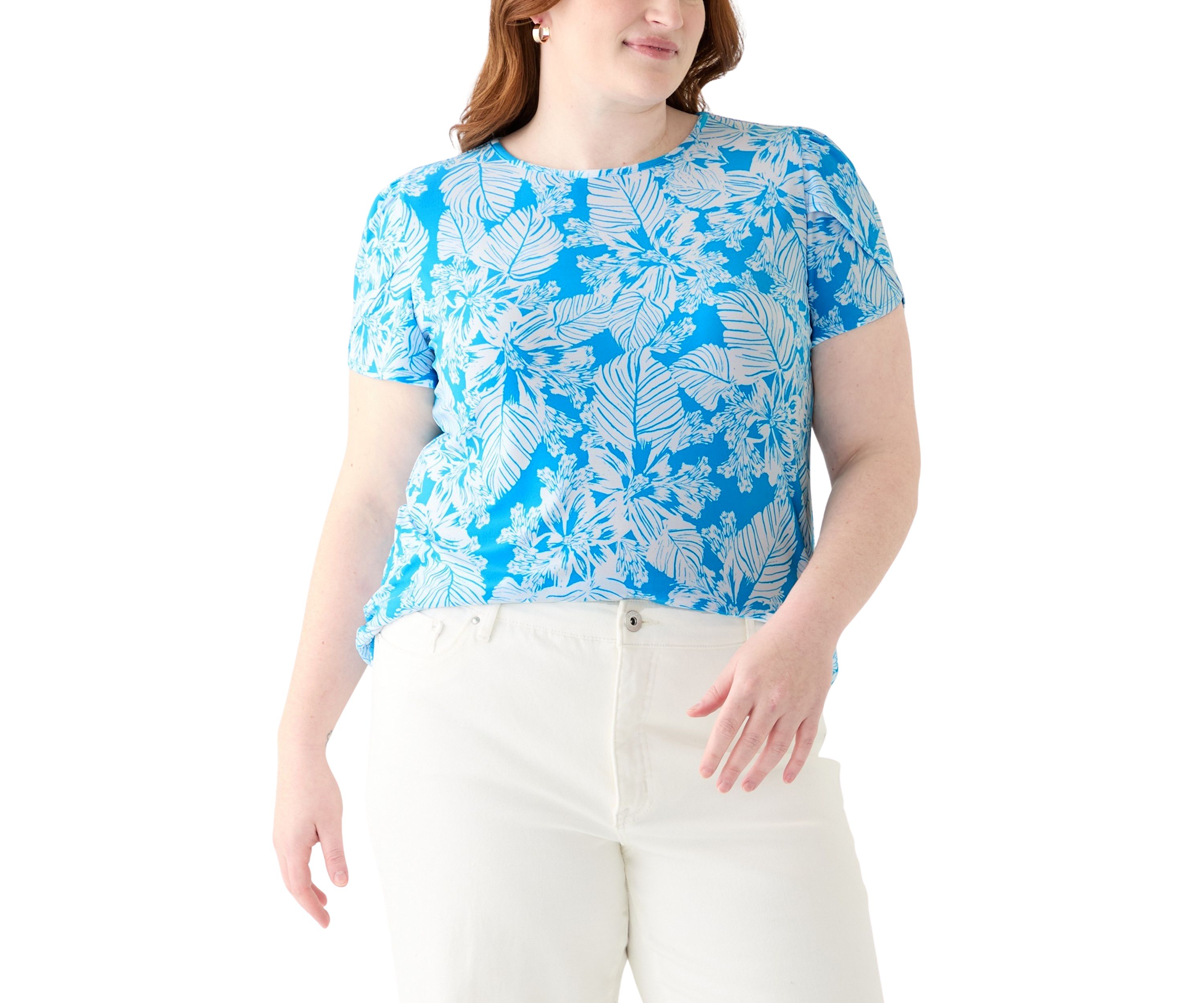 Plus Size Tulip Sleeve Printed Top 