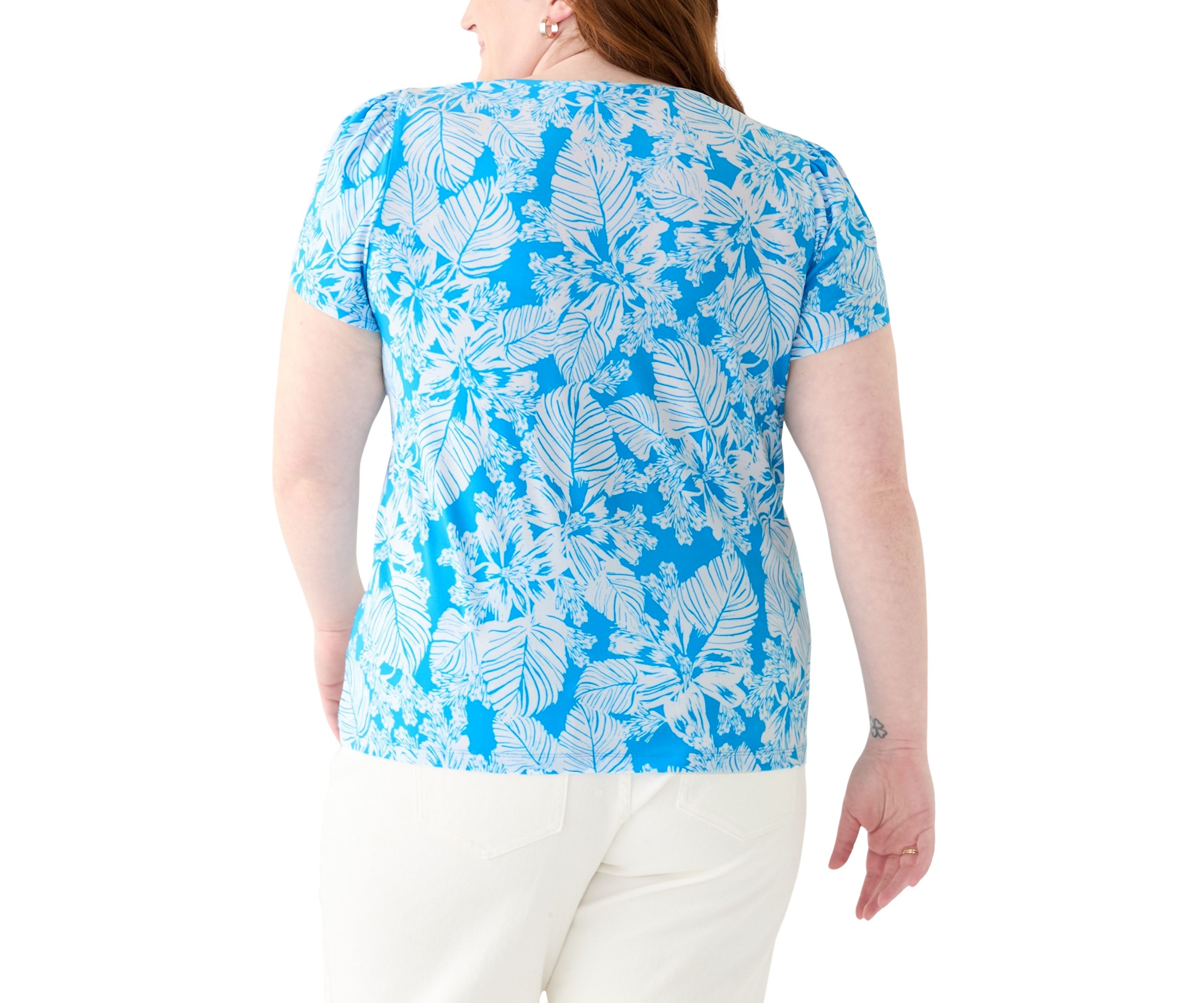 Plus Size Tulip Sleeve Printed Top 