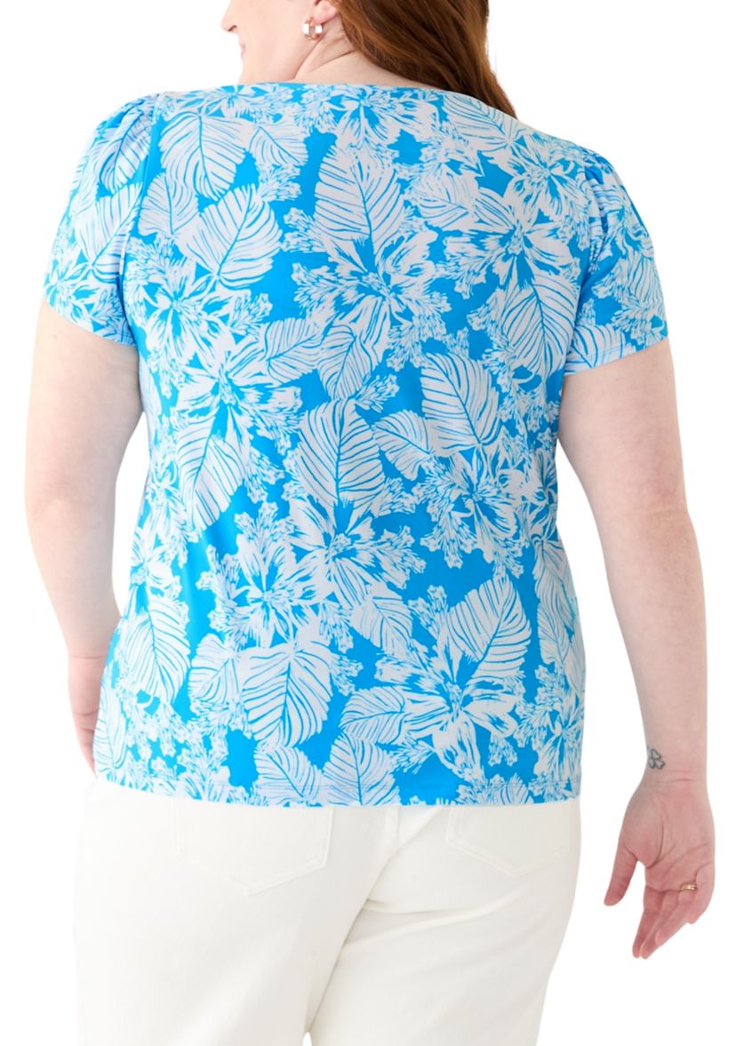 Plus Size Tulip Sleeve Printed Top 