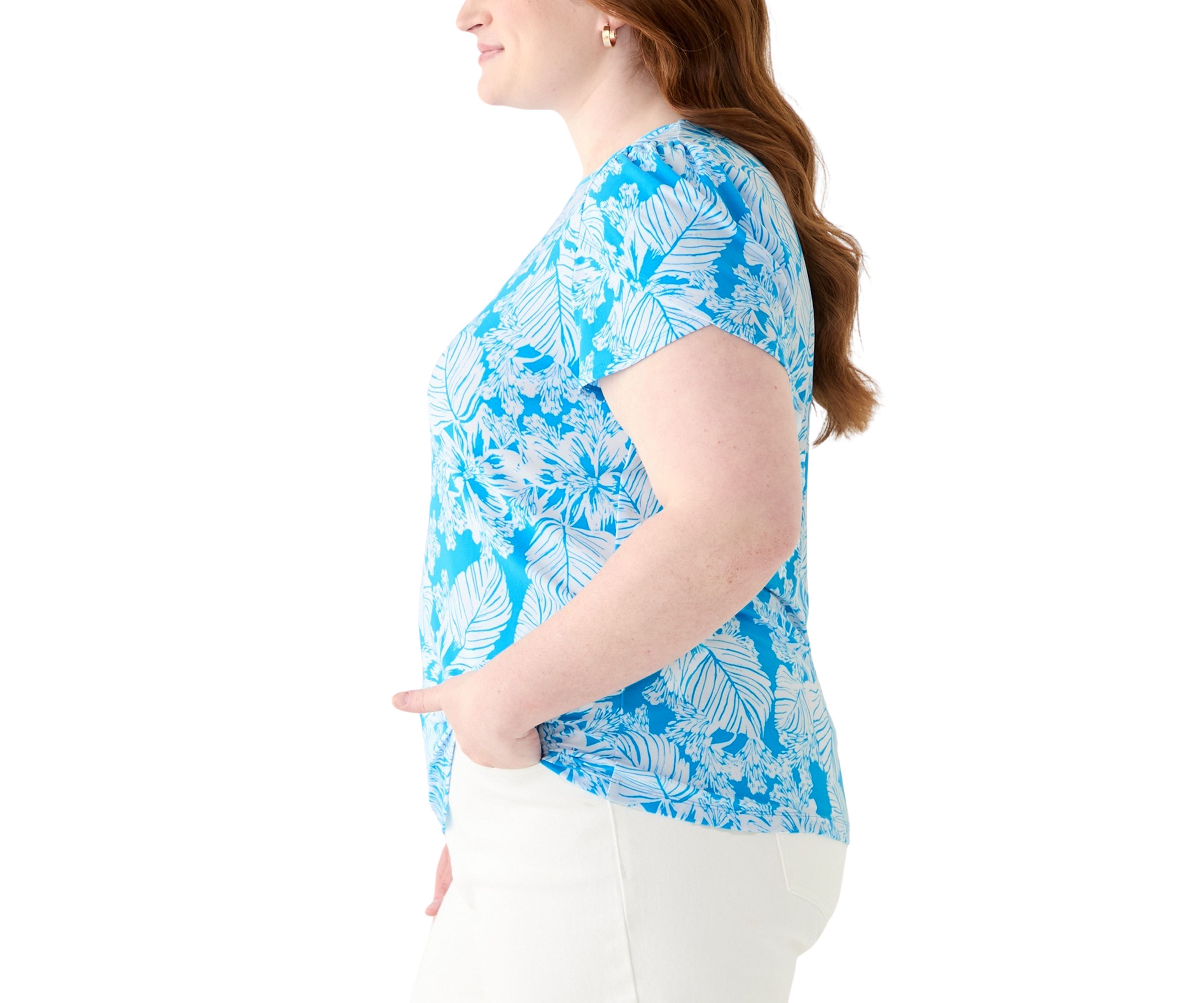 Plus Size Tulip Sleeve Printed Top 