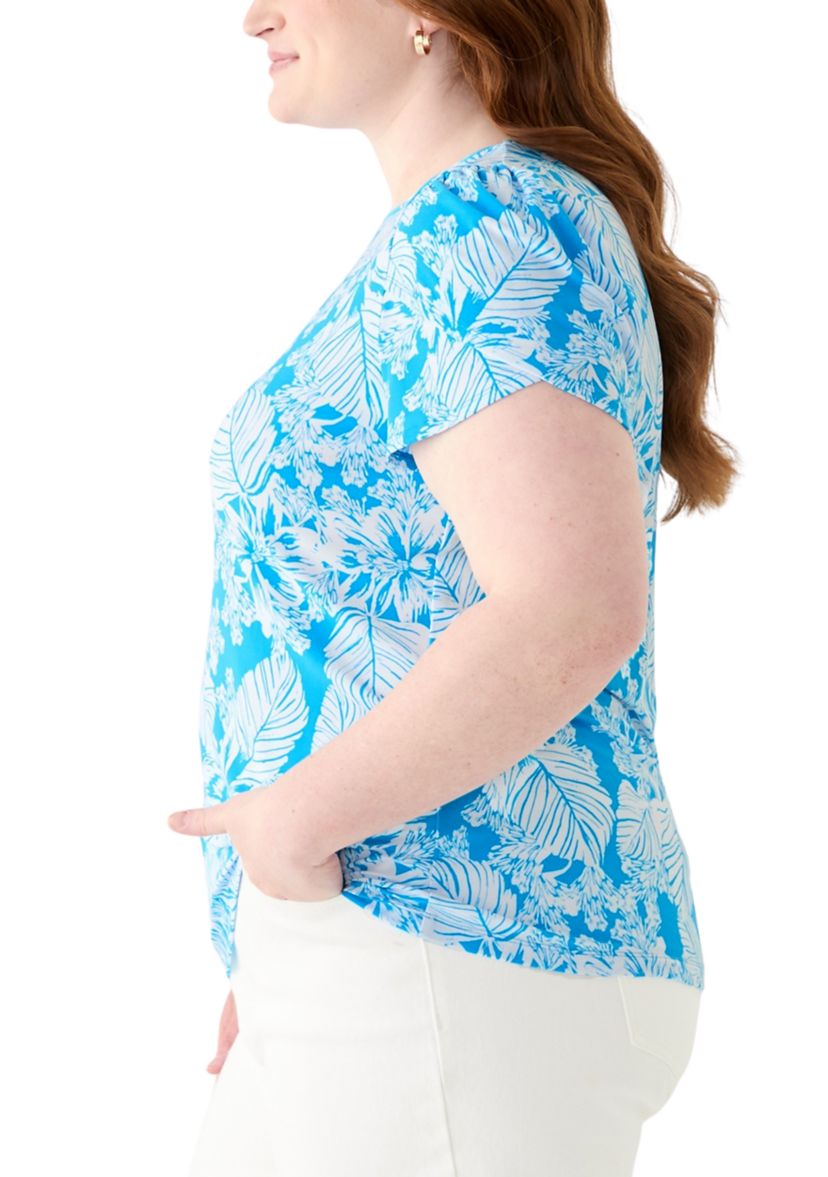 Plus Size Tulip Sleeve Printed Top 