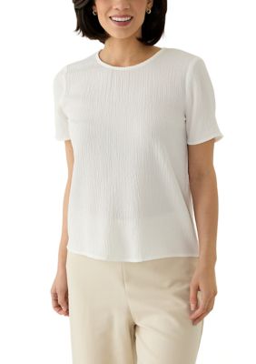 AK Anne Klein Women's Petite Bubble Texture T-Shirt, White, PM