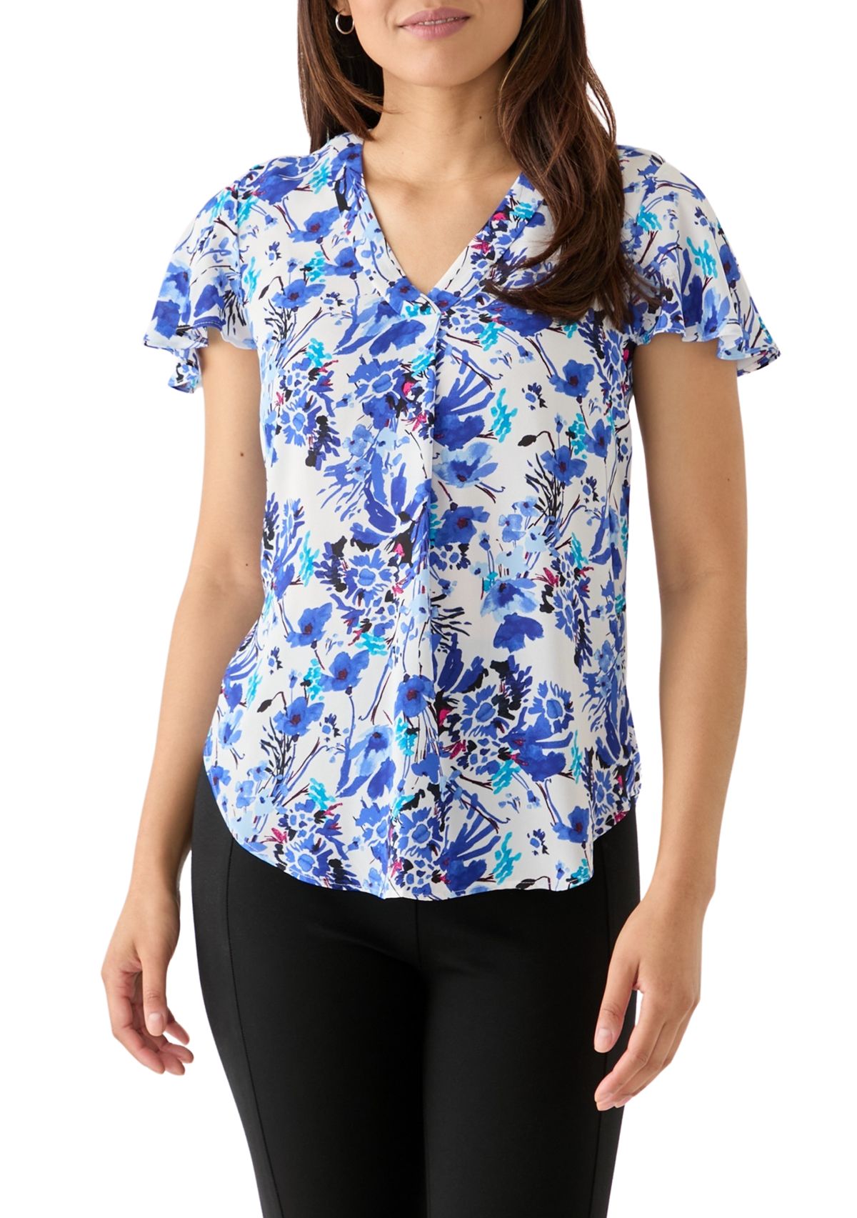 Womens Flutter Sleeve Printed Top 