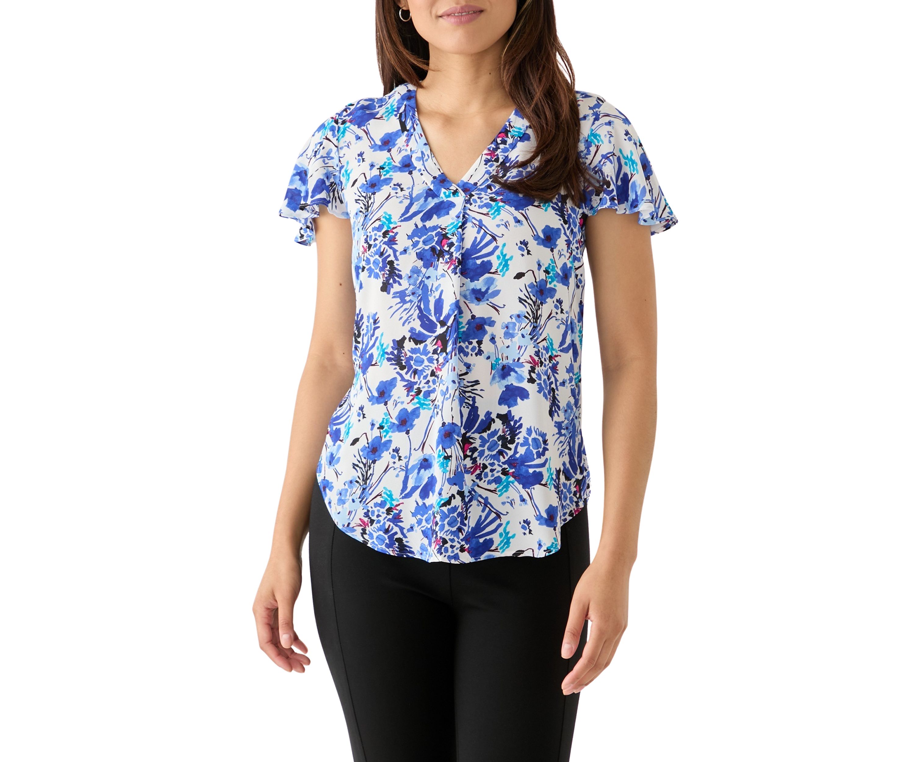Womens Flutter Sleeve Printed Top 