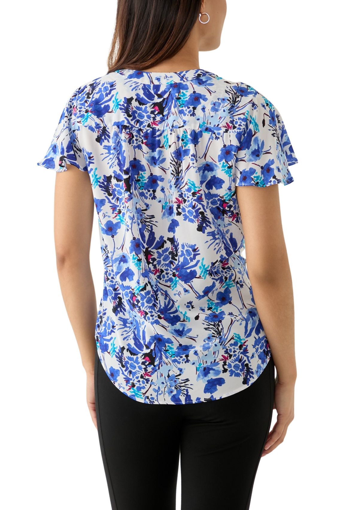 Womens Flutter Sleeve Printed Top 