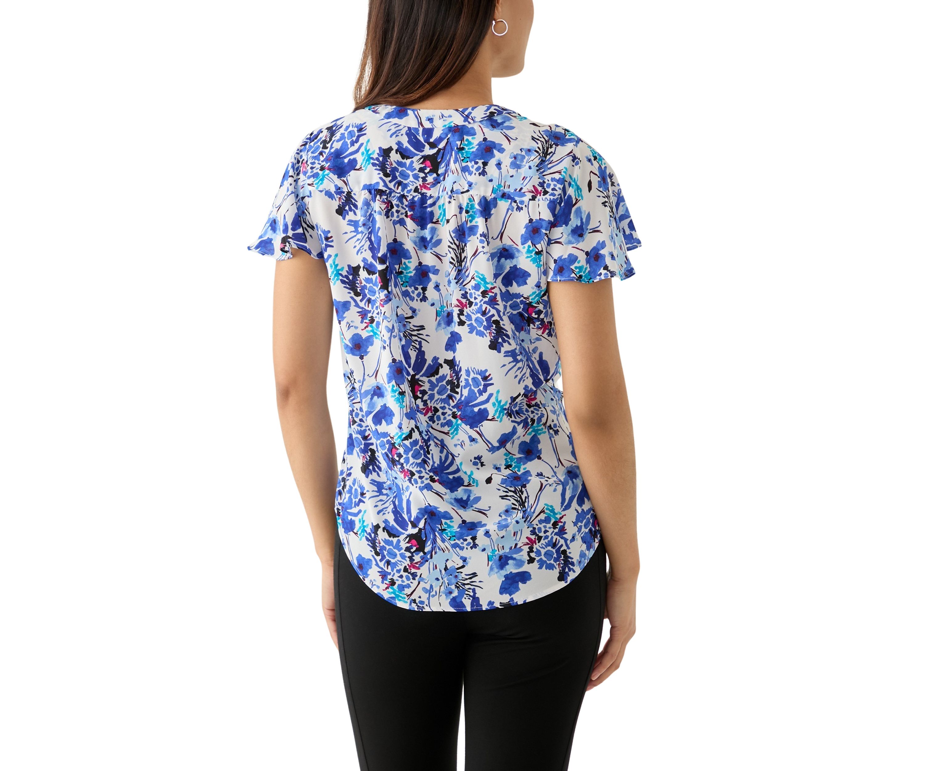 Womens Flutter Sleeve Printed Top 