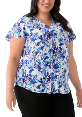 AK Anne Klein Women's Plus Size Flutter Sleeve Blouse