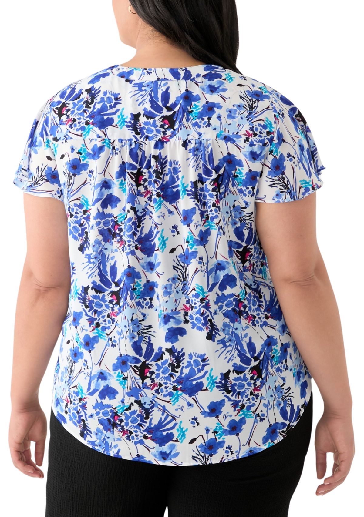 Plus Size Flutter Sleeve Blouse