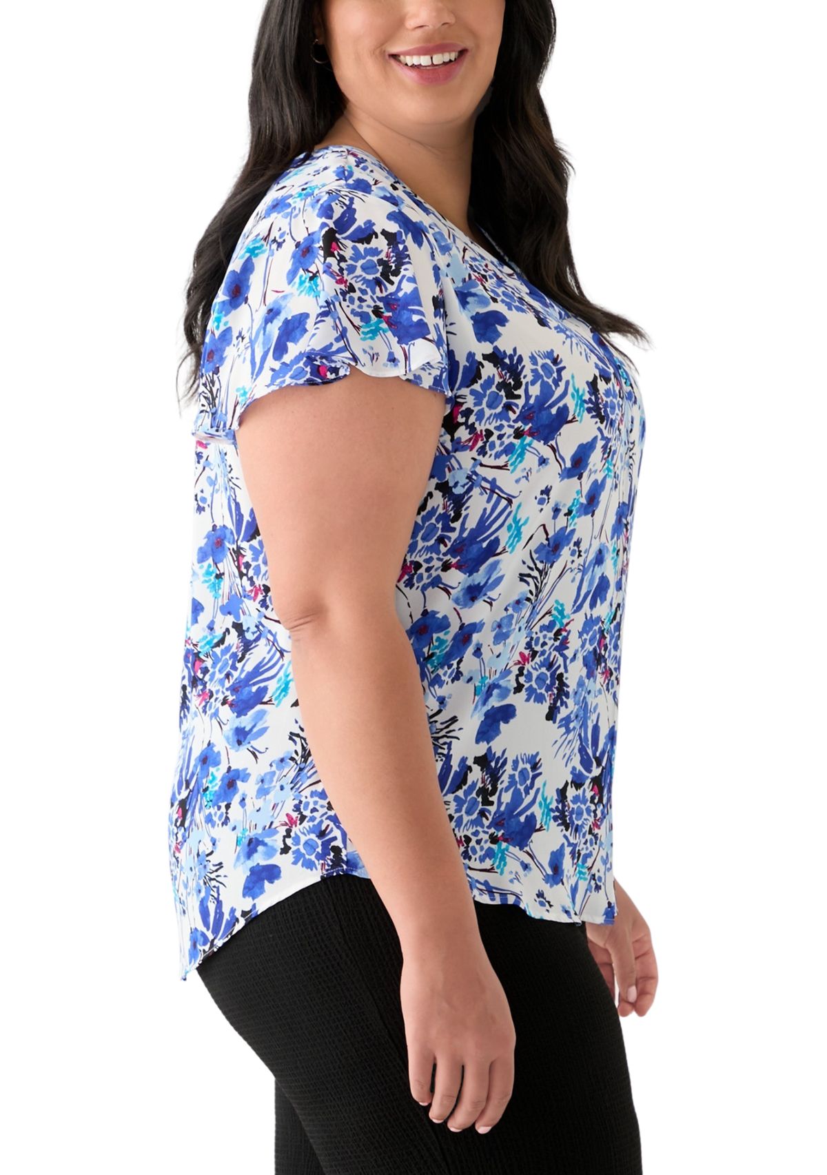 Plus Size Flutter Sleeve Blouse