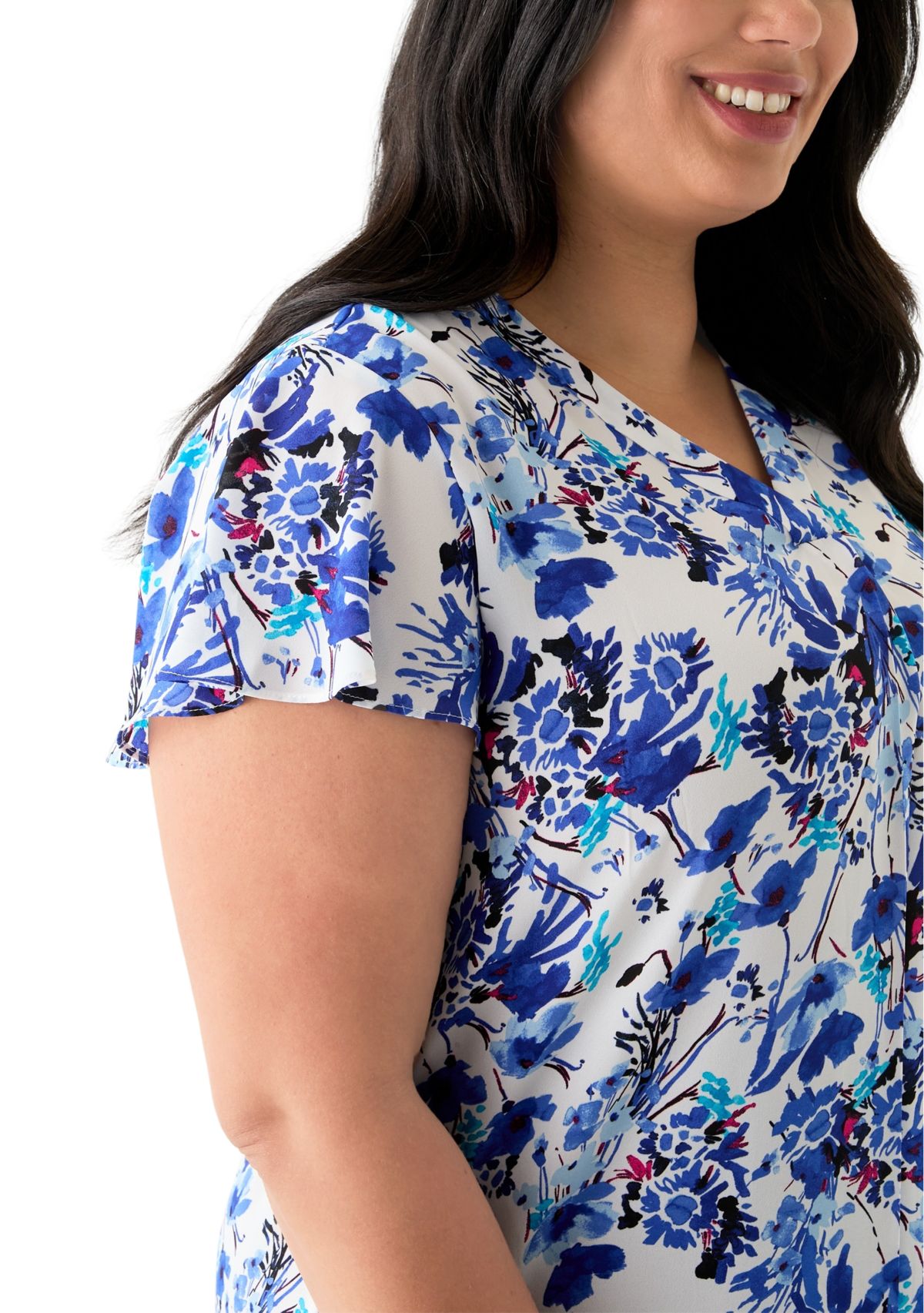 Plus Size Flutter Sleeve Blouse