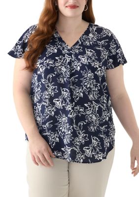 AK Anne Klein Women's Plus Size Flutter Sleeve Blouse