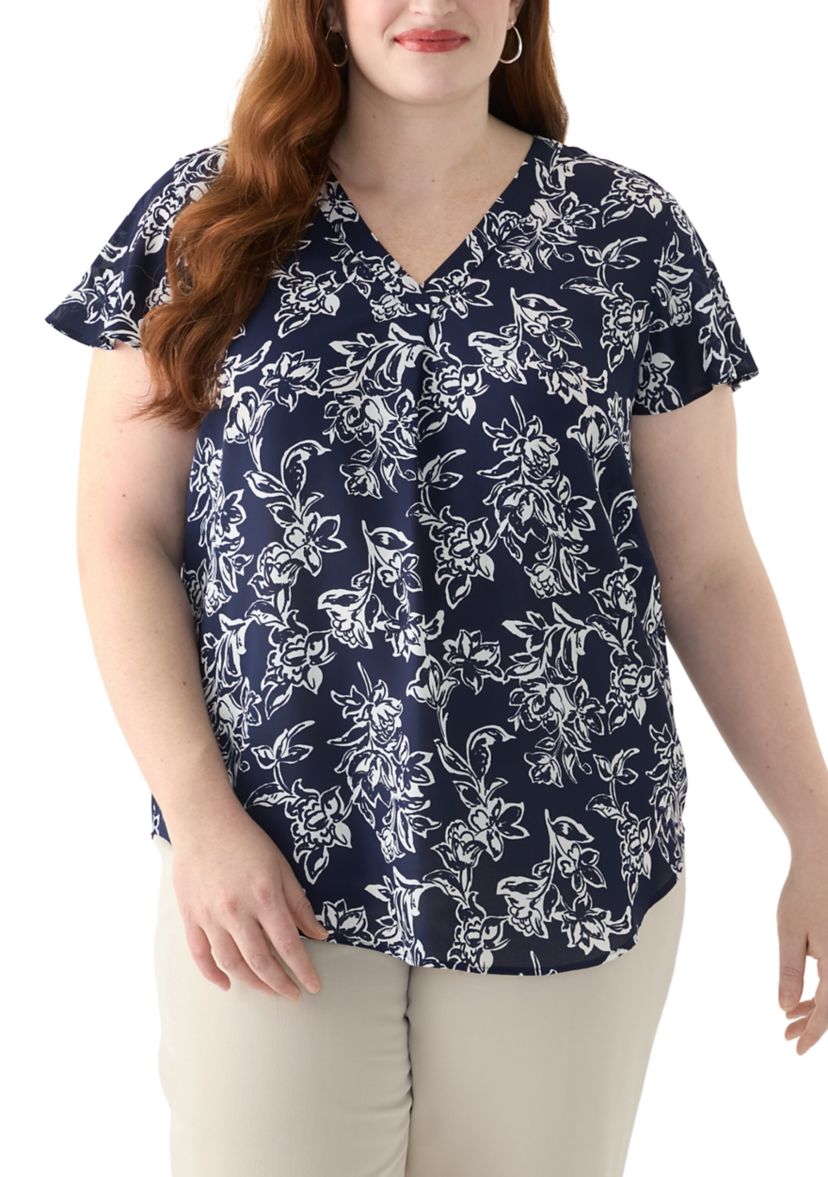 Plus Size Flutter Sleeve Blouse