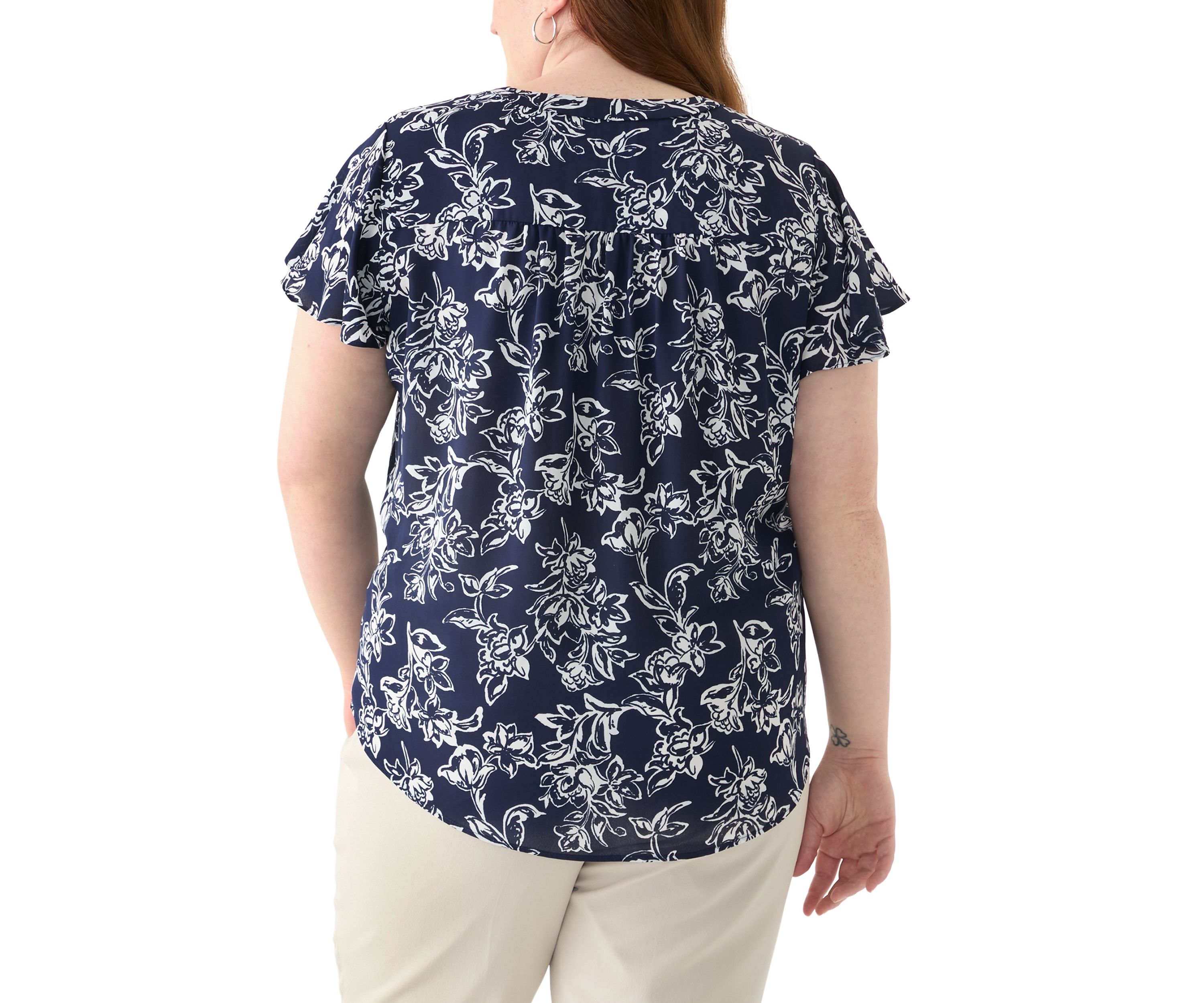 Plus Size Flutter Sleeve Blouse