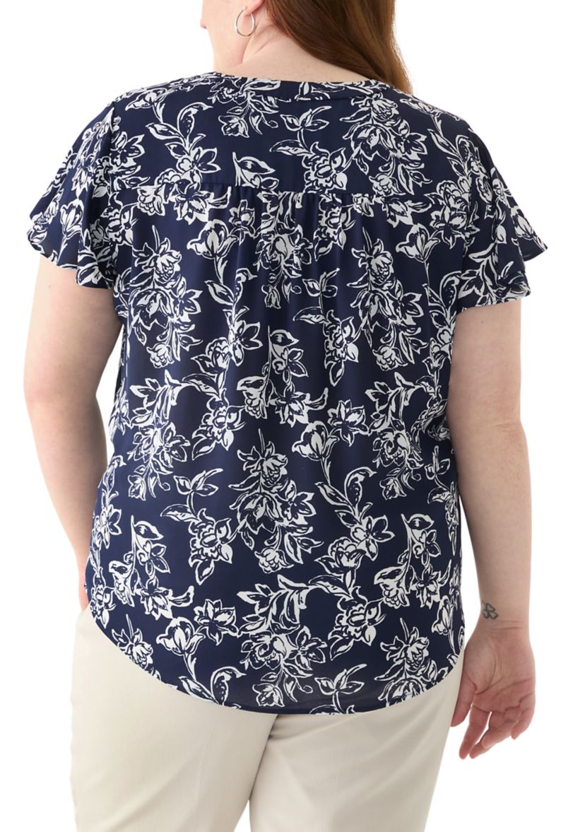 Plus Size Flutter Sleeve Blouse