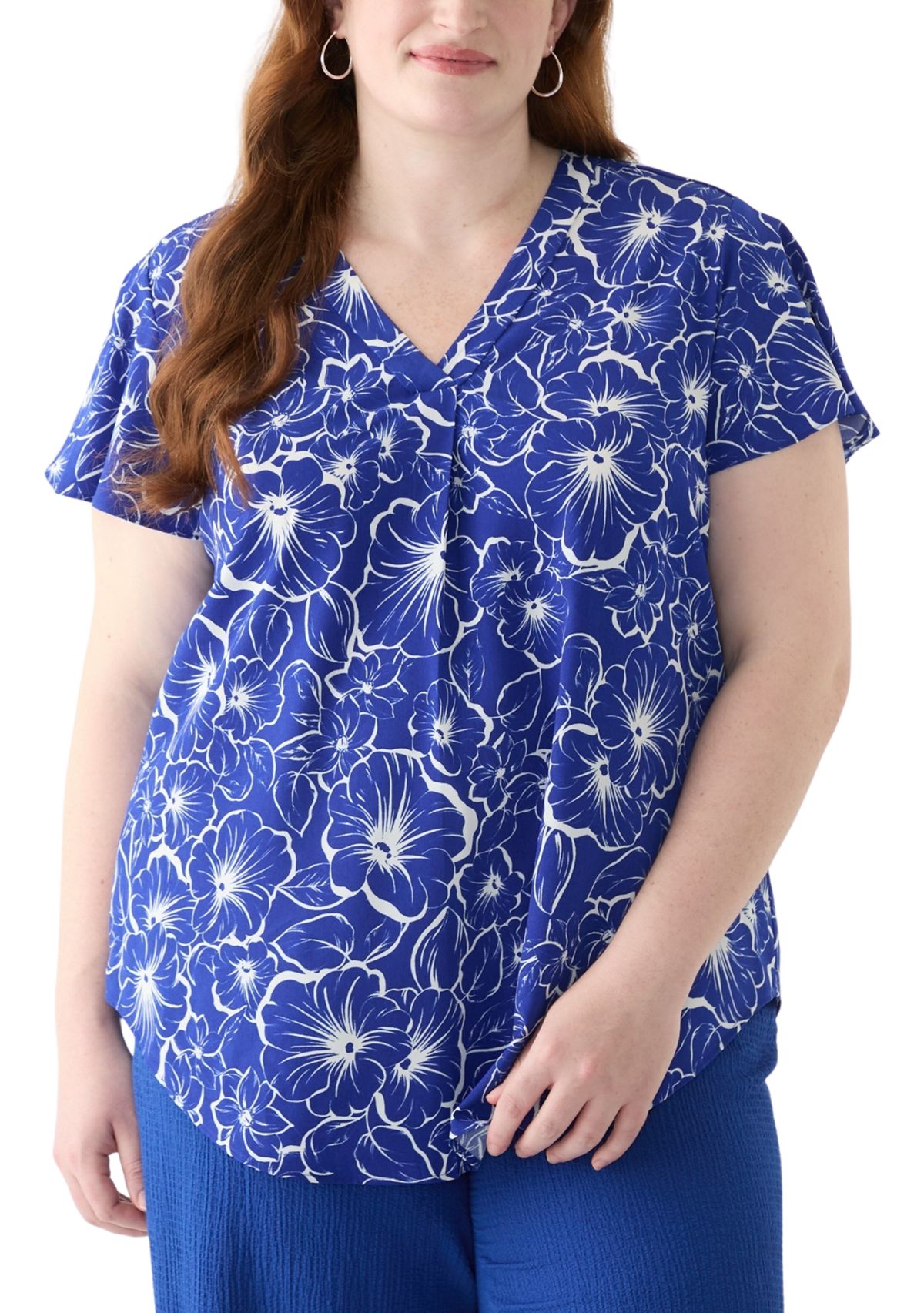 Plus Size Flutter Sleeve Blouse