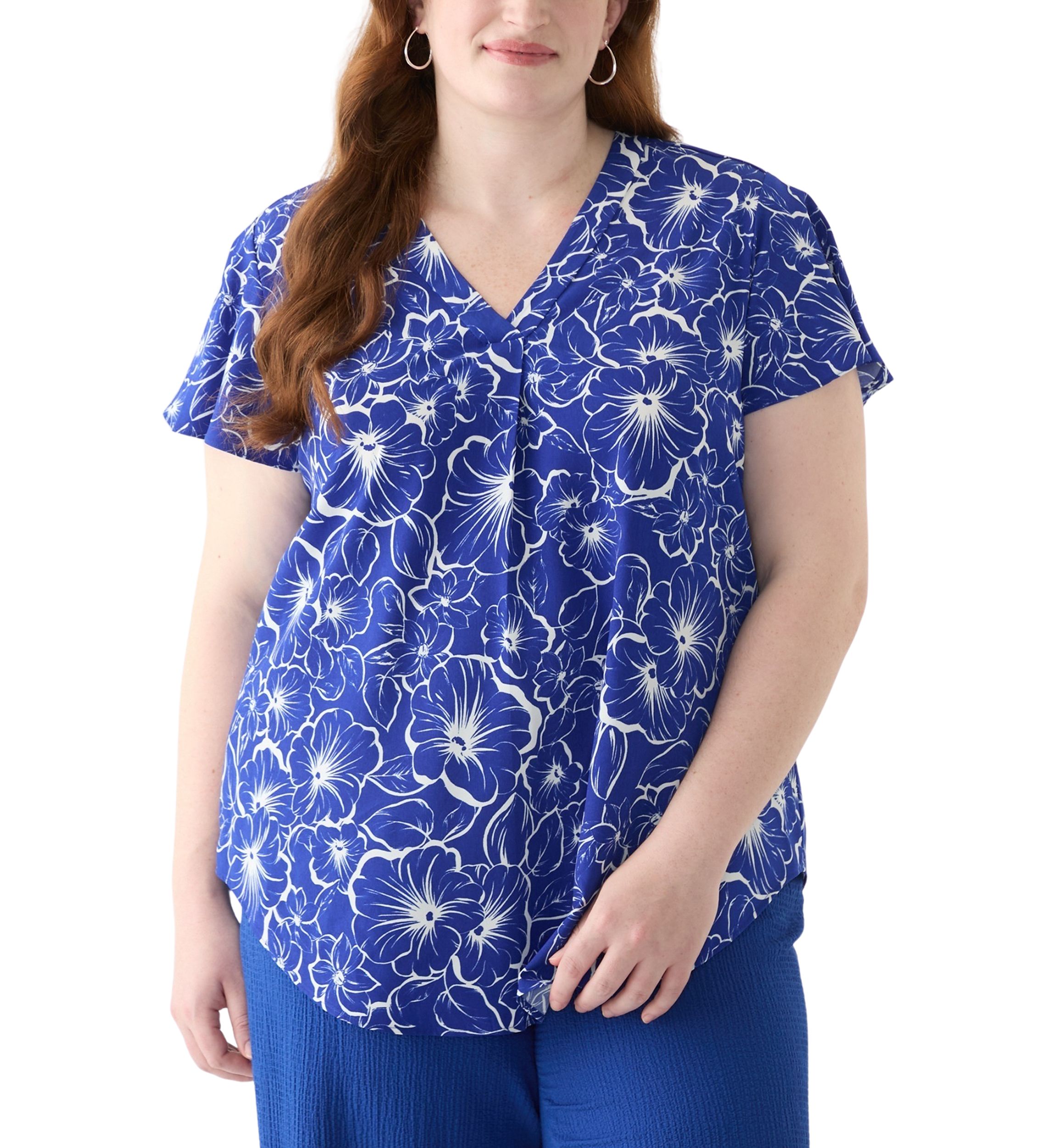 Plus Size Flutter Sleeve Blouse