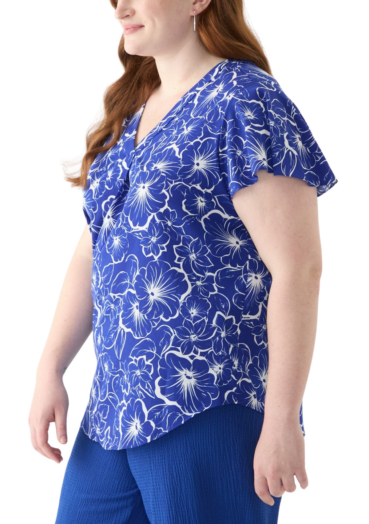 Plus Size Flutter Sleeve Blouse