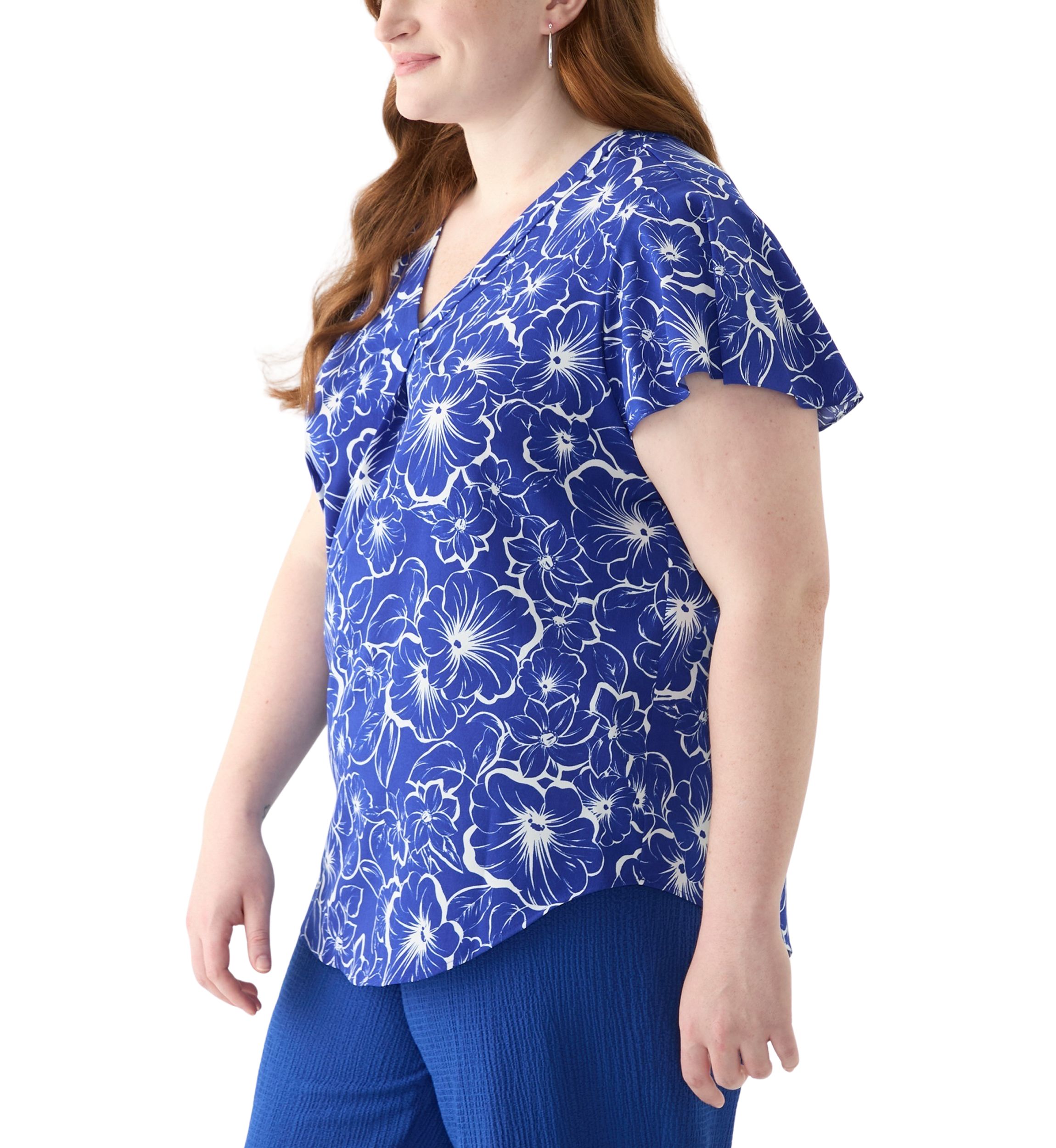 Plus Size Flutter Sleeve Blouse