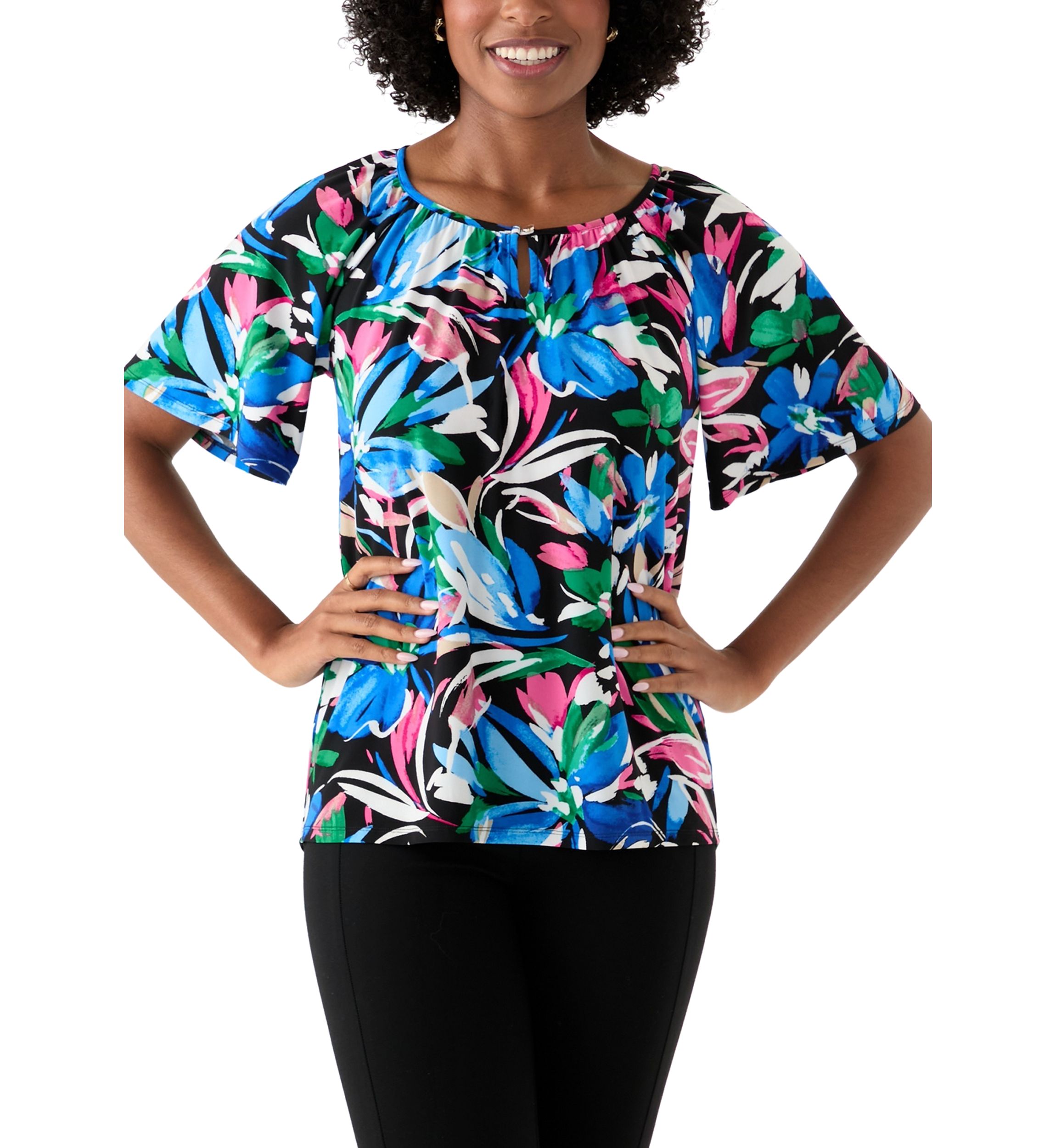 Womens Printed Keyole Neck Blouse