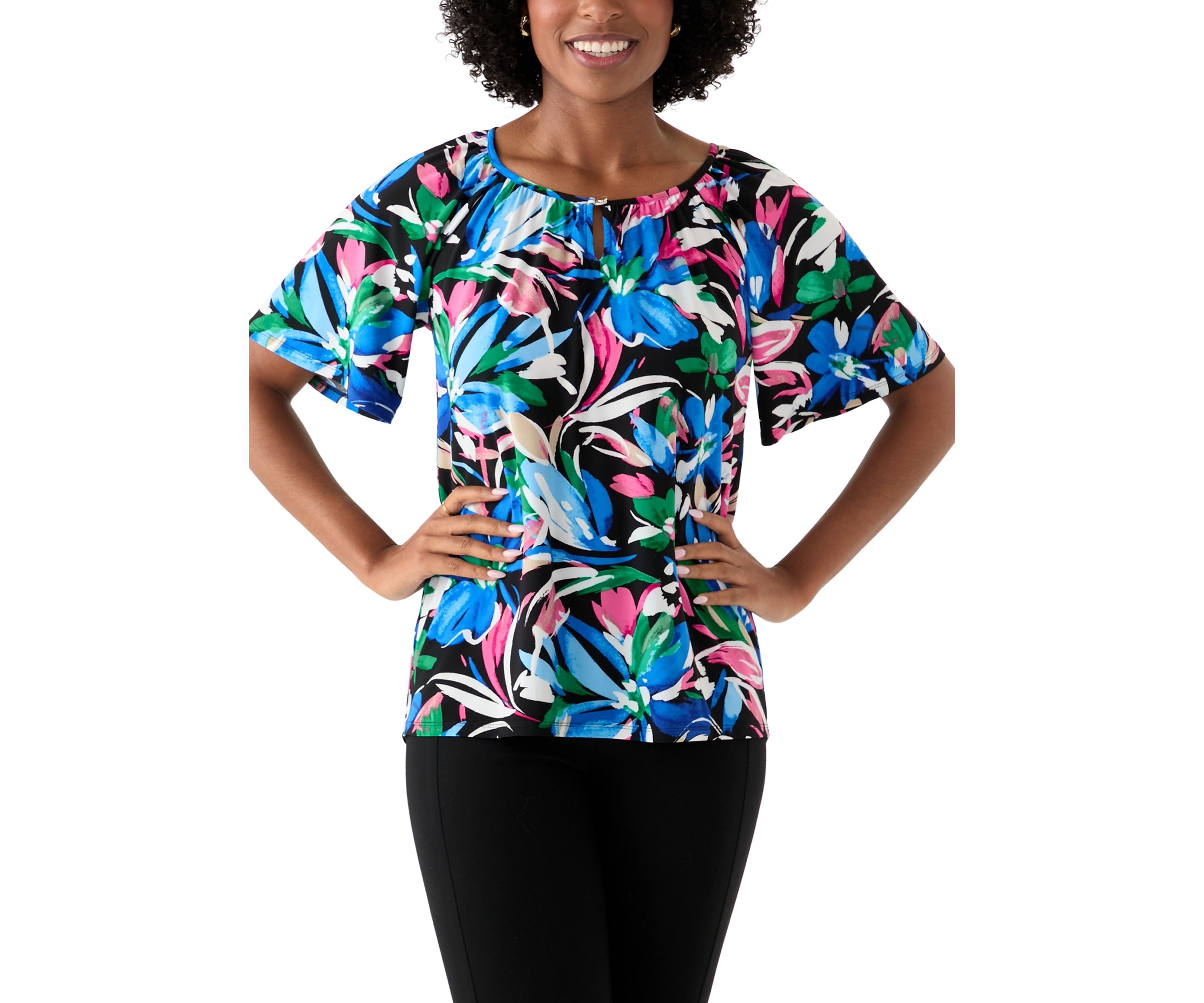 Womens Printed Keyole Neck Blouse