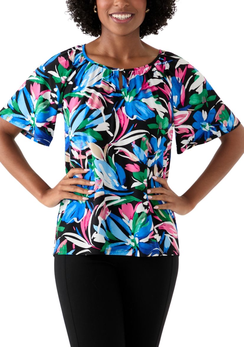 Womens Printed Keyole Neck Blouse