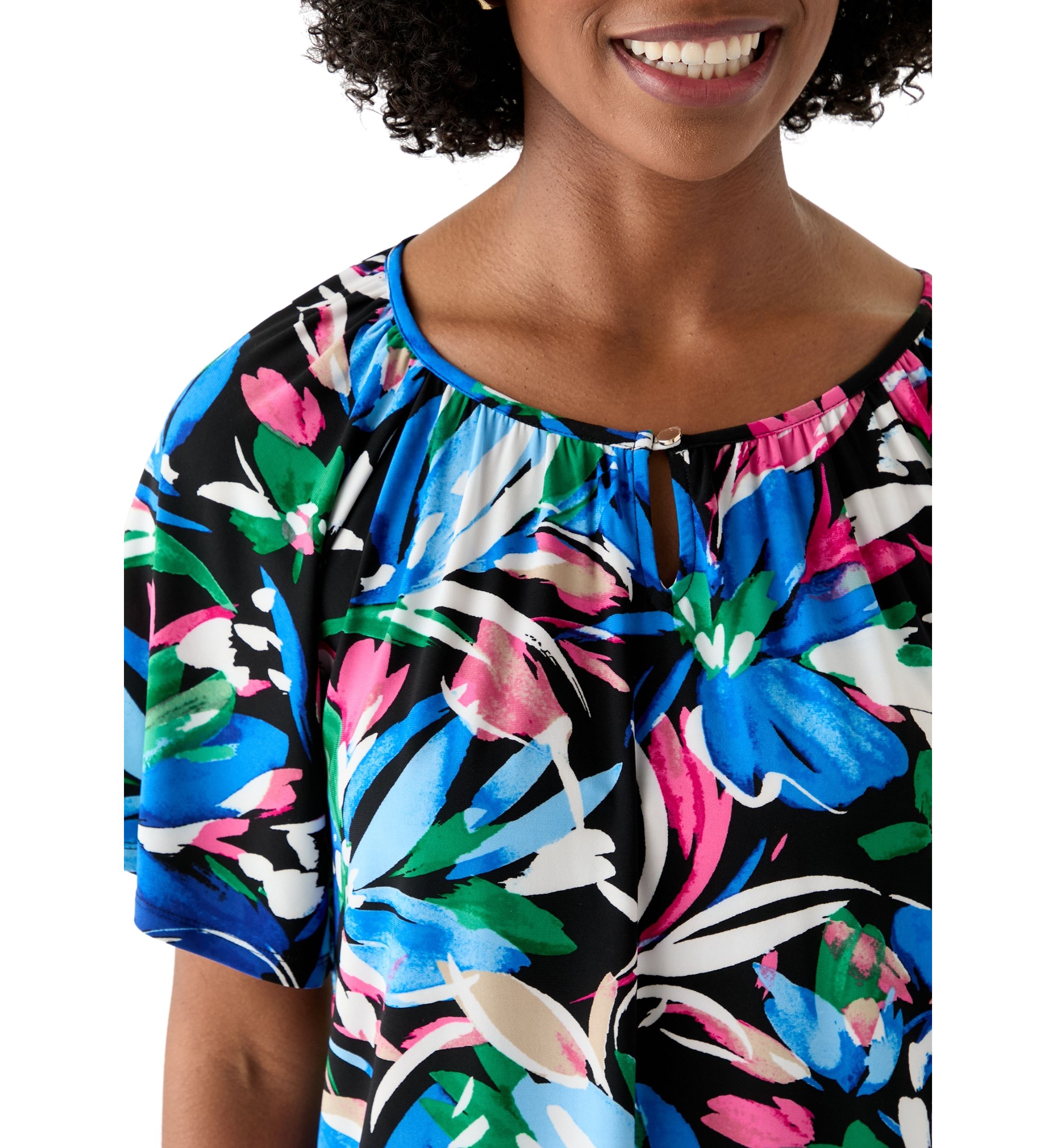 Womens Printed Keyole Neck Blouse