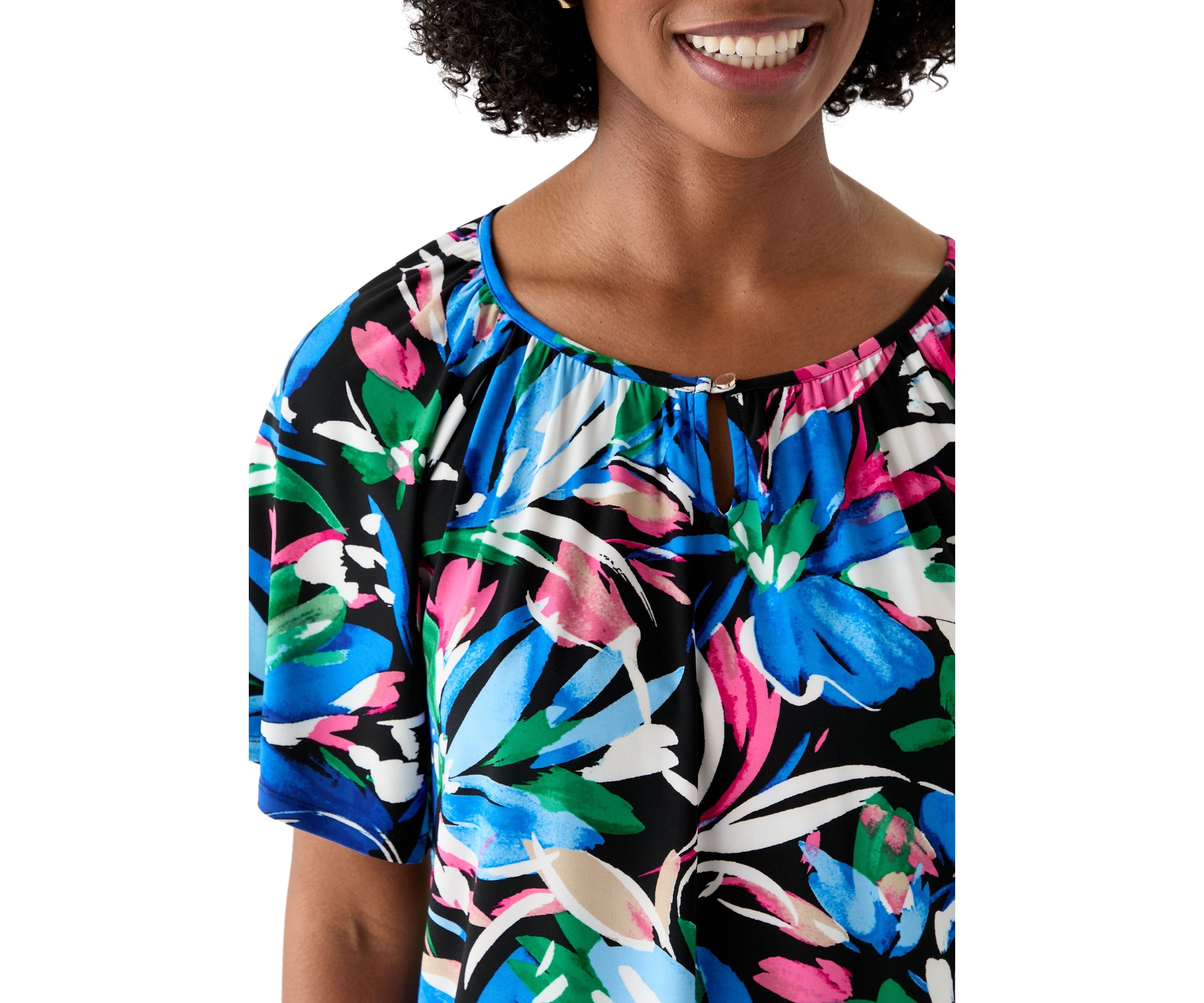 Womens Printed Keyole Neck Blouse
