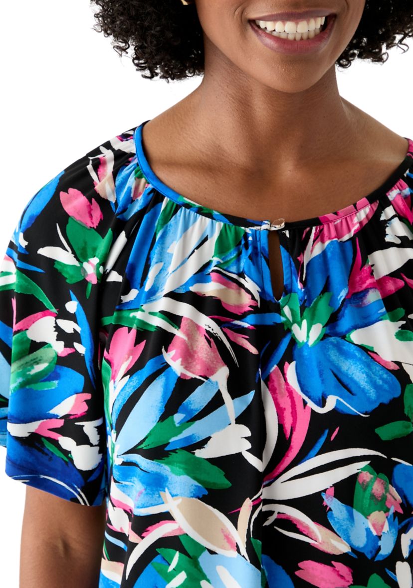 Womens Printed Keyole Neck Blouse