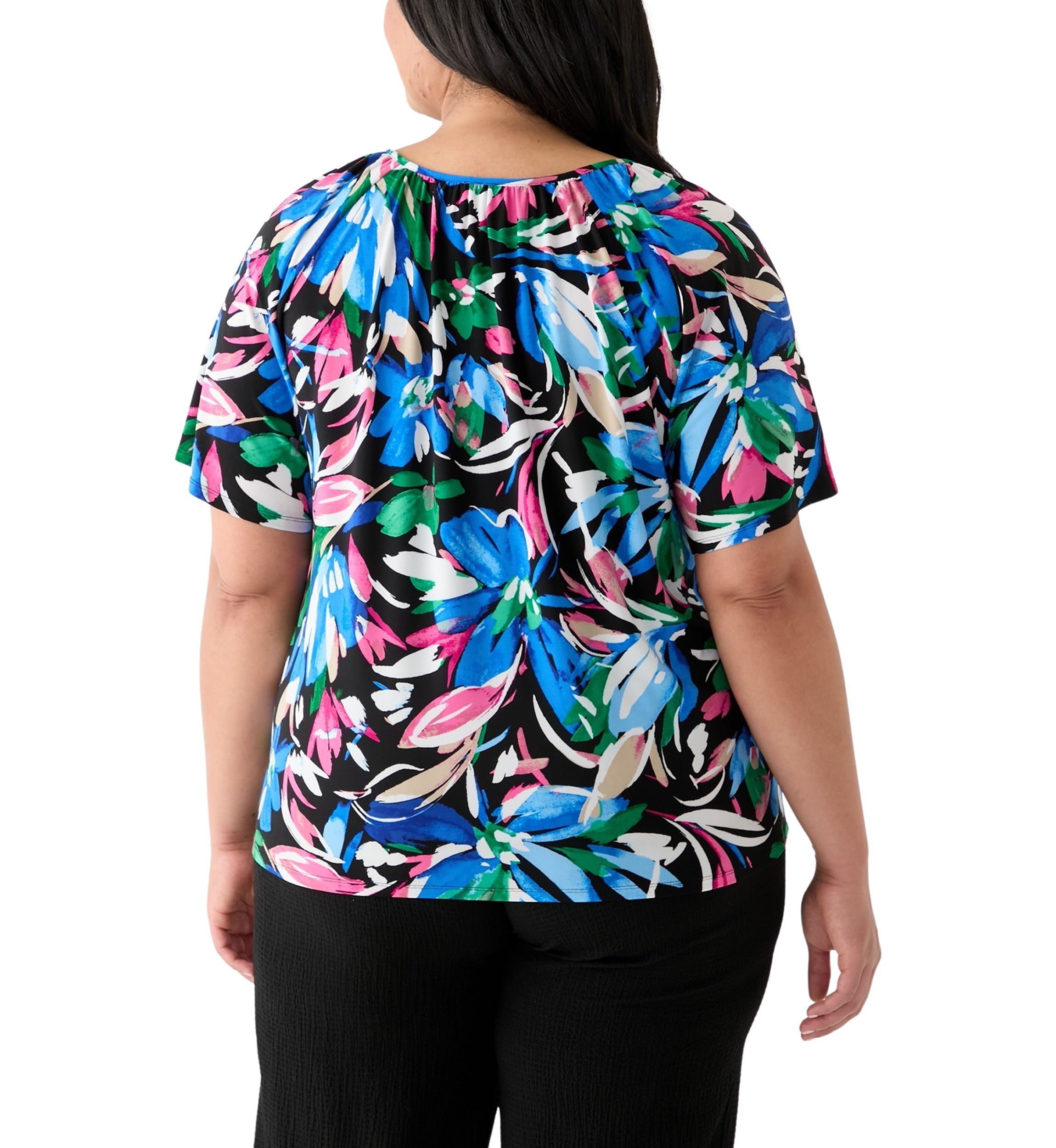Plus Size Elbow Sleeve Keyhole Peasant Top