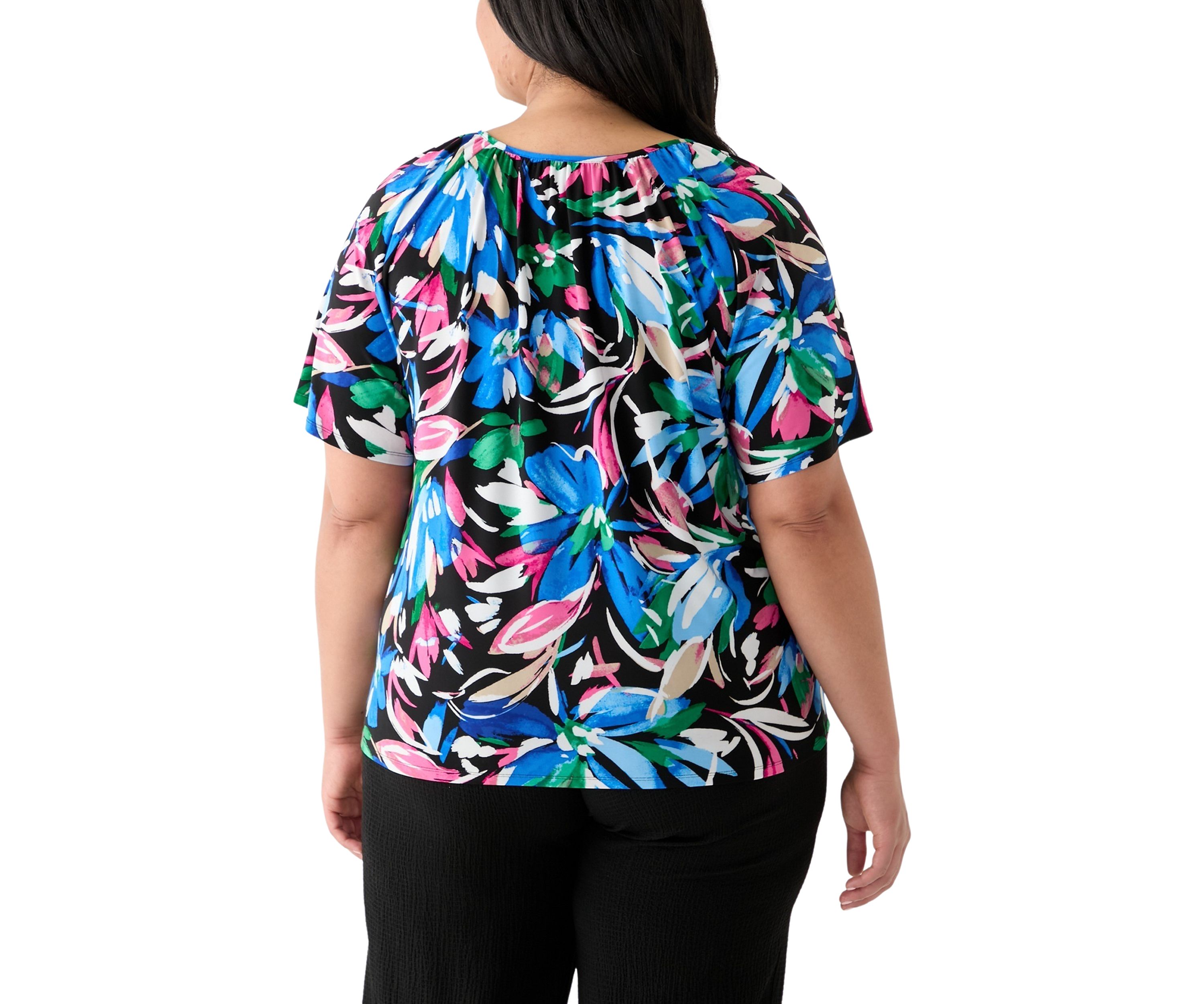 Plus Size Elbow Sleeve Keyhole Peasant Top