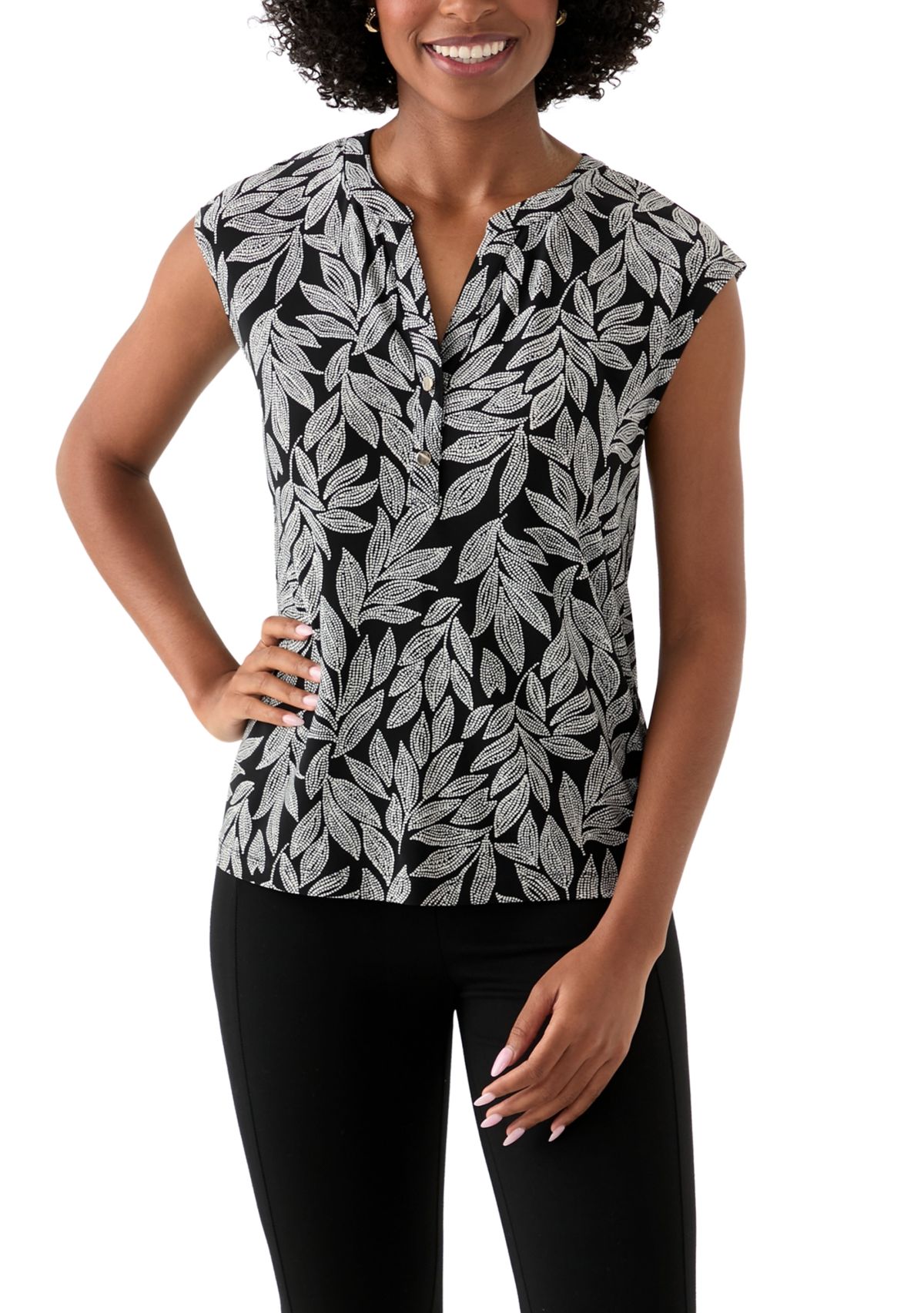 Womens Printed Button Down Top