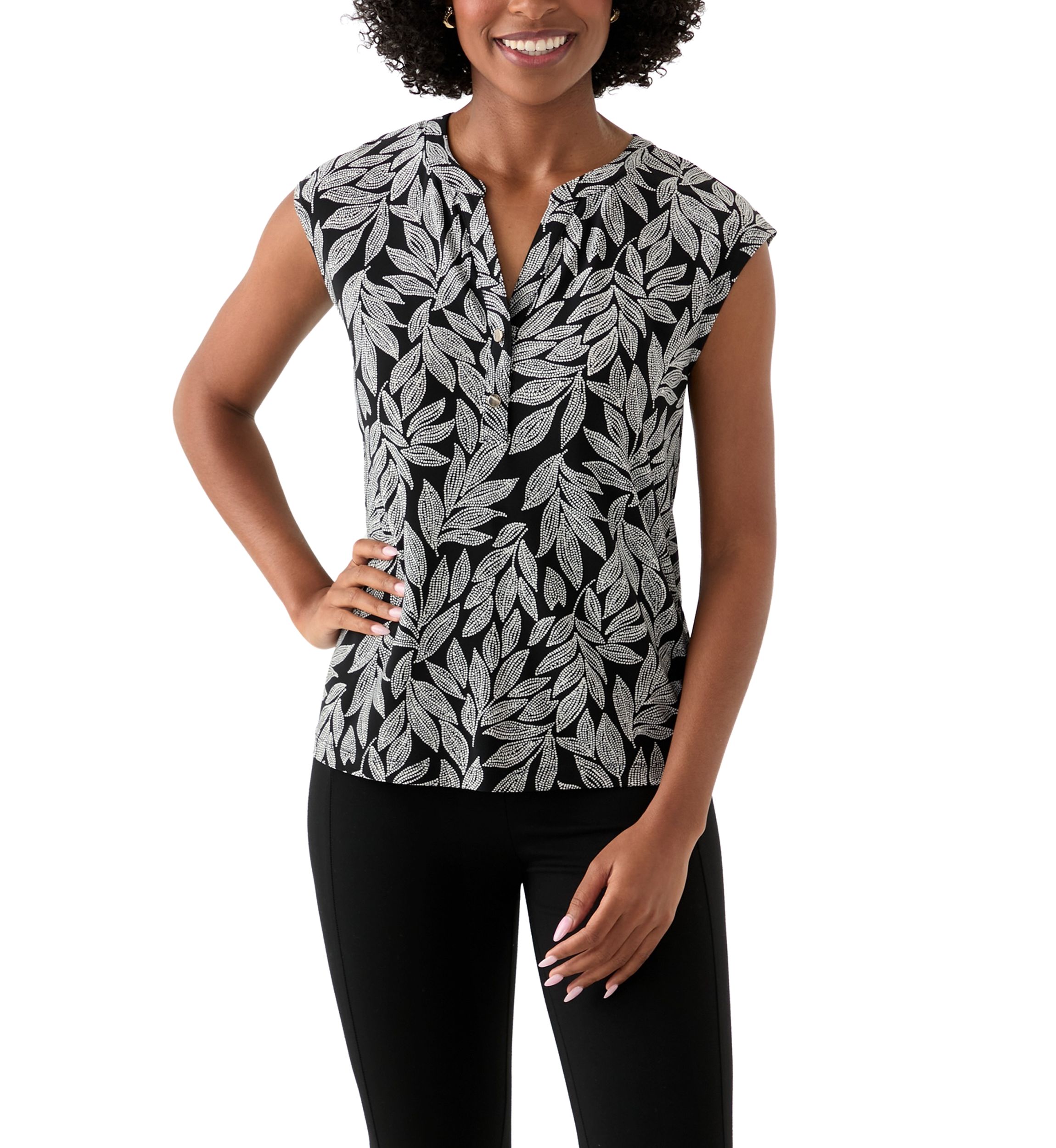 Womens Printed Button Down Top