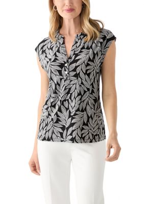 AK Anne Klein Women's Petite Dolman Sleeve Printed Blouse