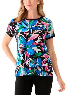 AK Anne Klein Women's Petite Short Sleeve Printed T-Shirt