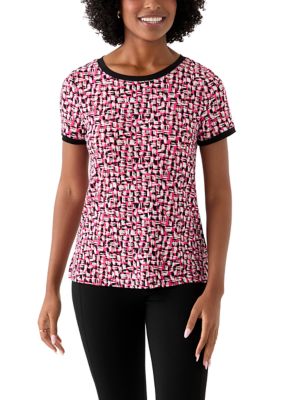 AK Anne Klein Women's Printed Button Back Top