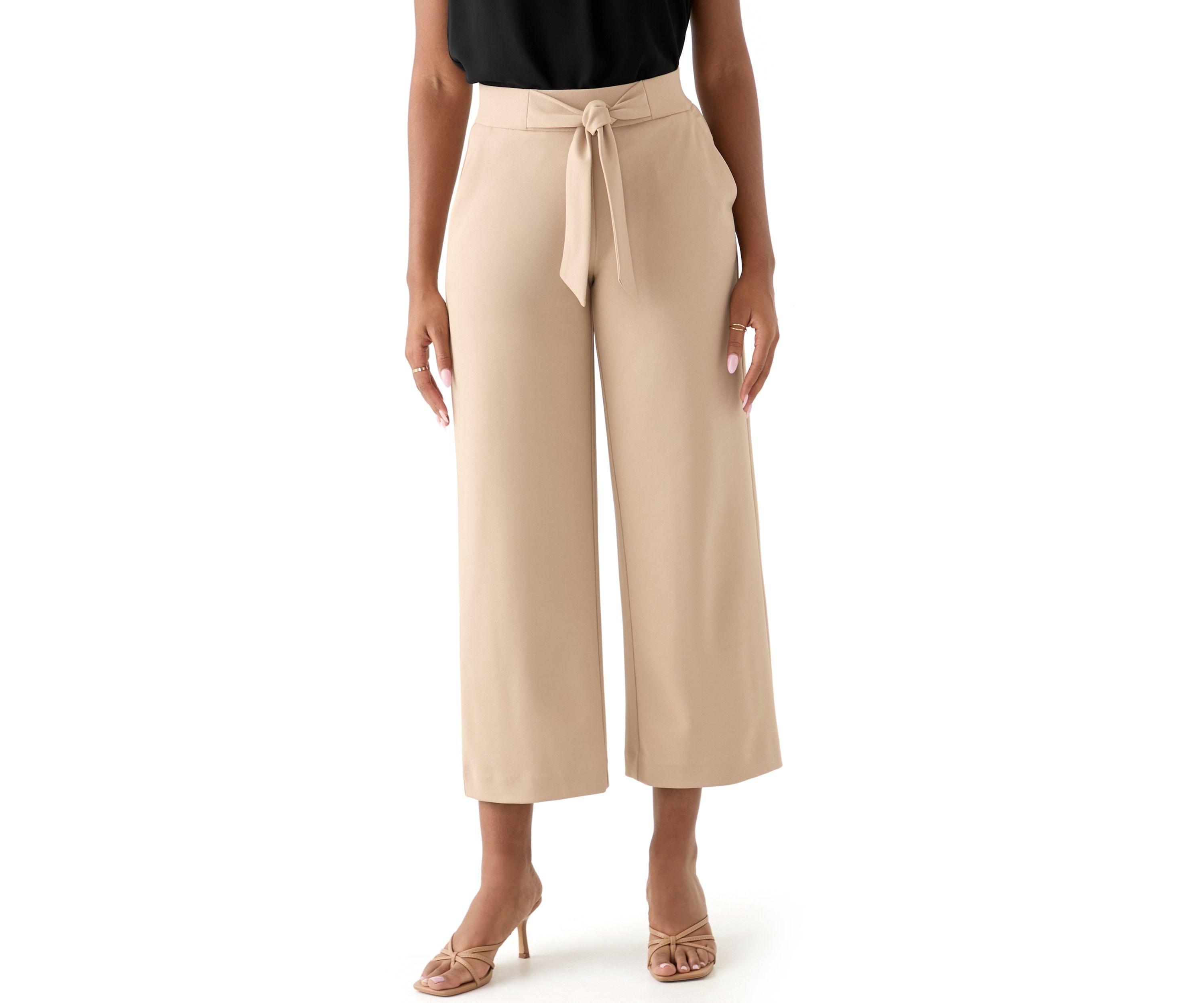 Womens Pull On Tie Front Wide Leg Pants