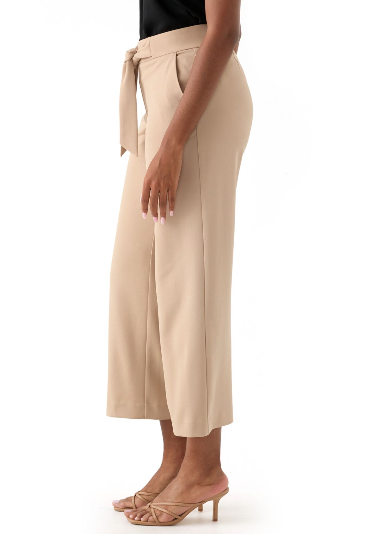 Womens Pull On Tie Front Wide Leg Pants