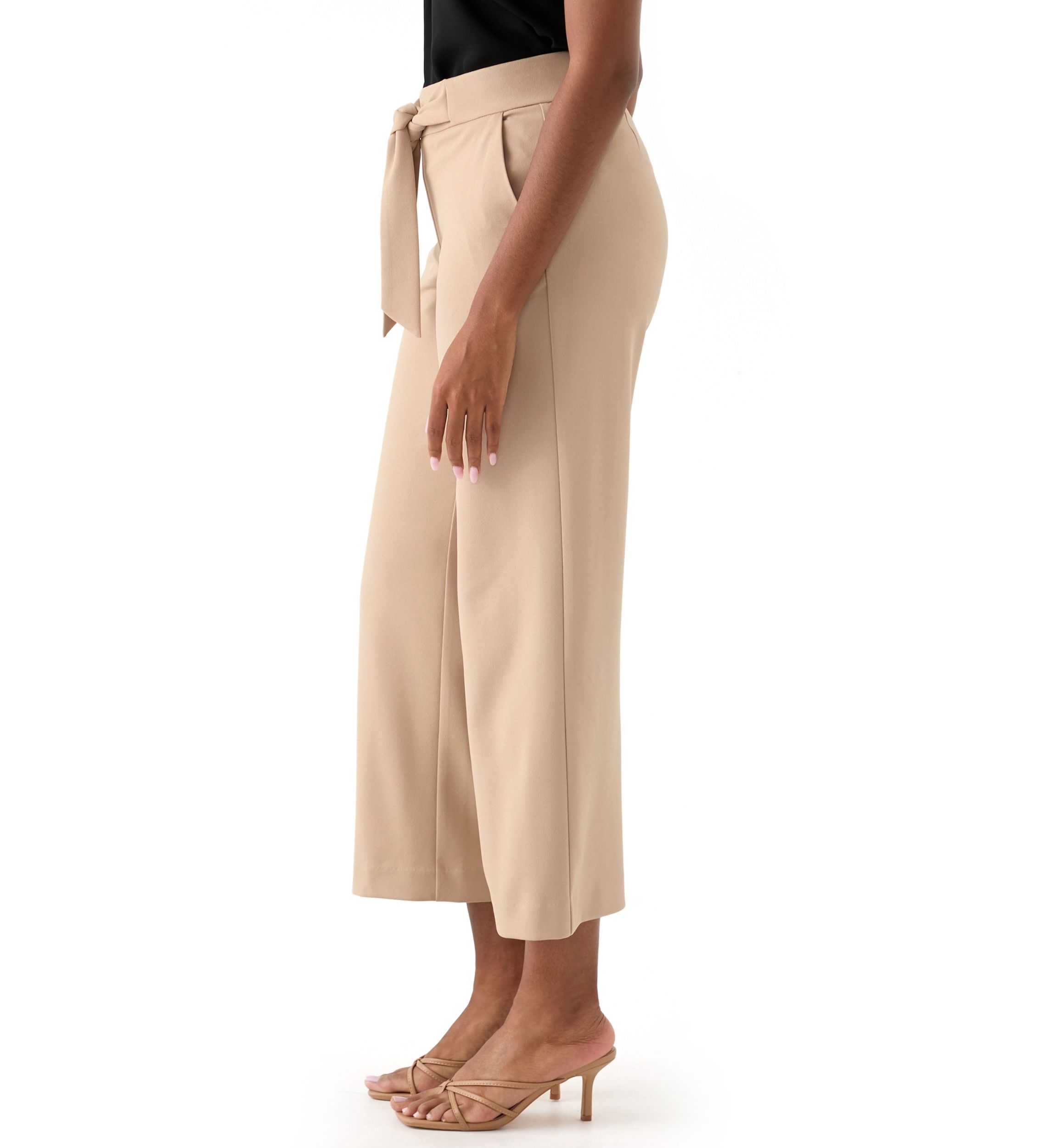 Womens Pull On Tie Front Wide Leg Pants