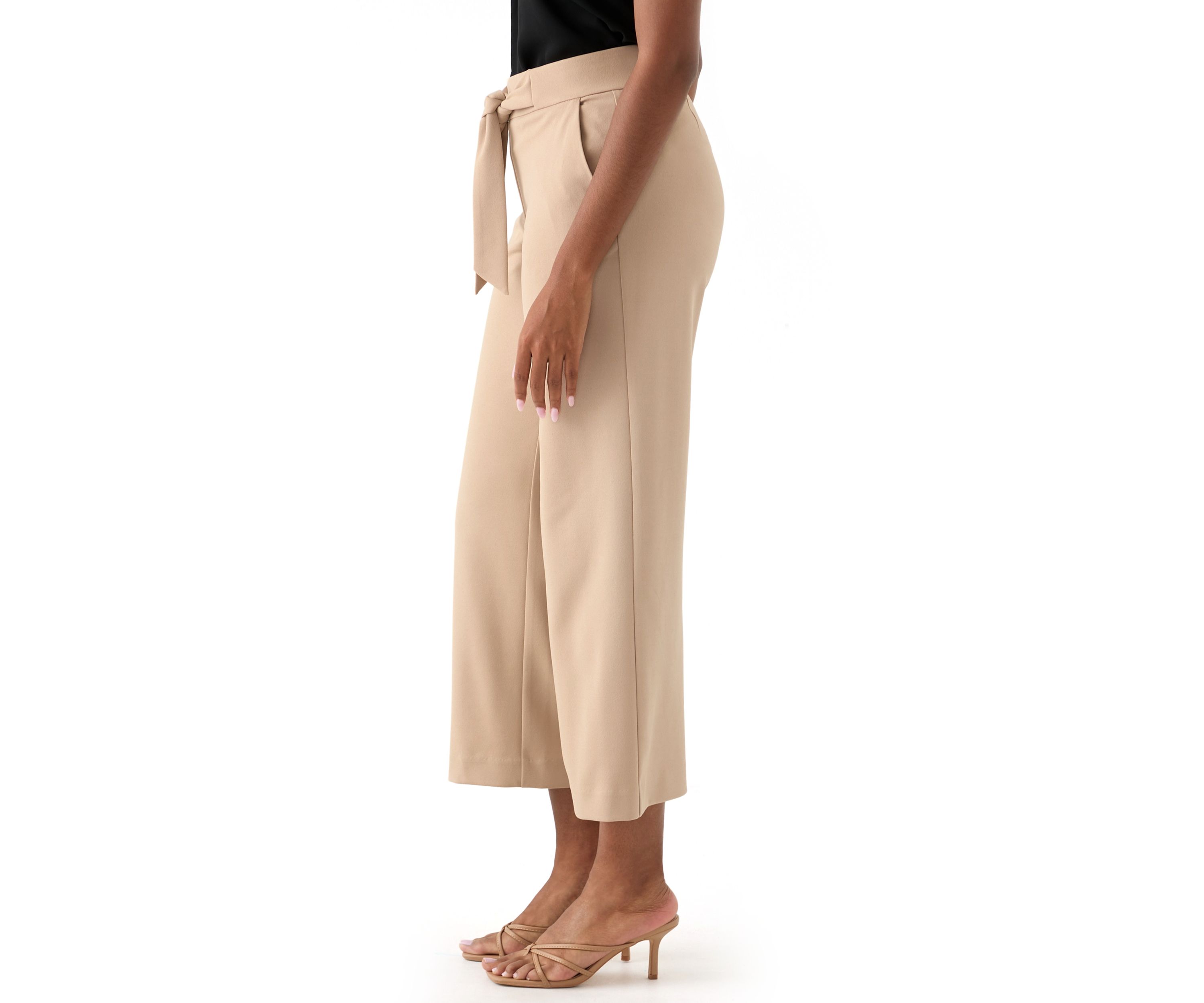 Womens Pull On Tie Front Wide Leg Pants