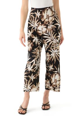 AK Anne Klein Women's Petite Pull On Printed Wide Leg Cropped Pants