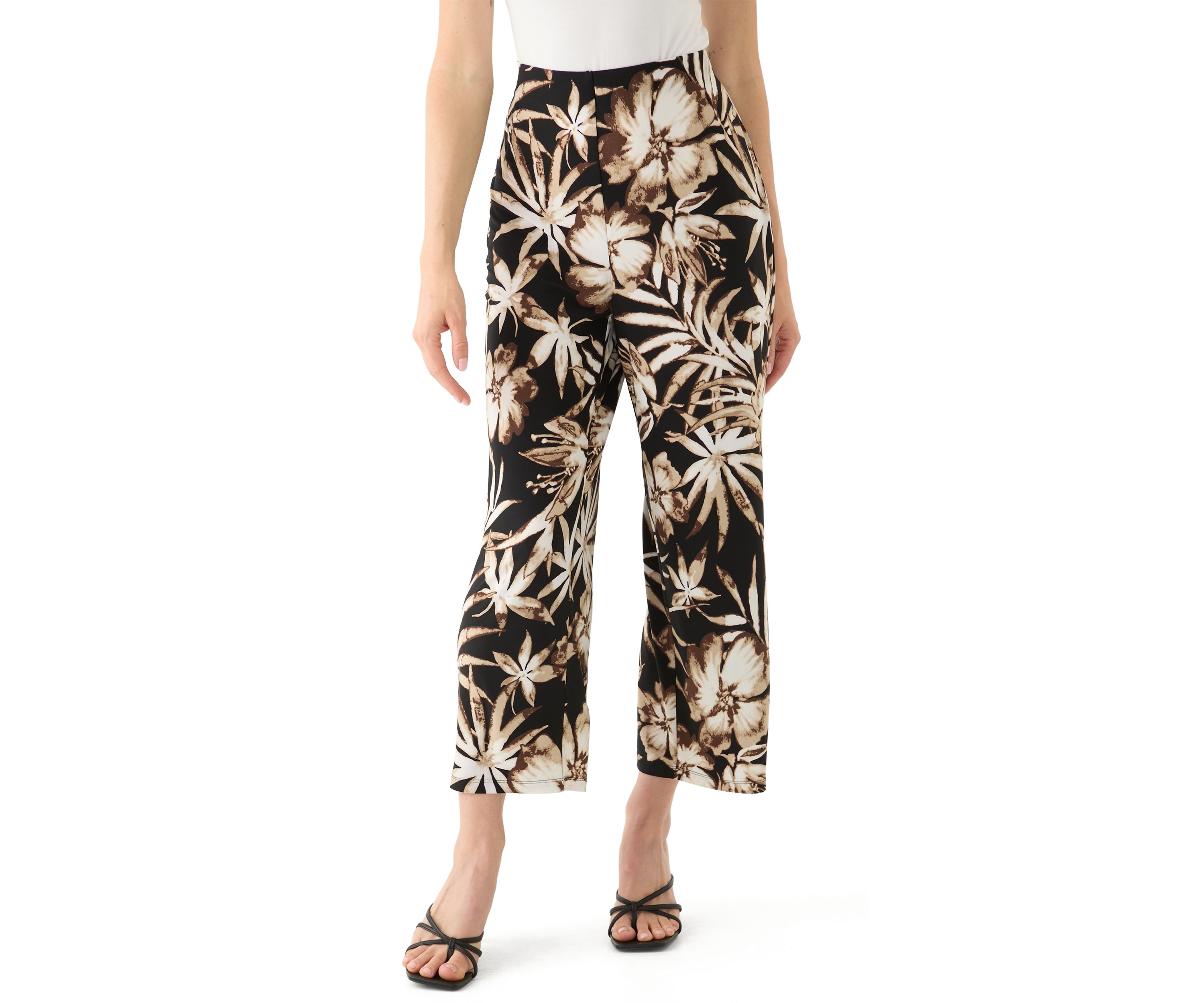Petite Pull On Printed Wide Leg Cropped Pants
