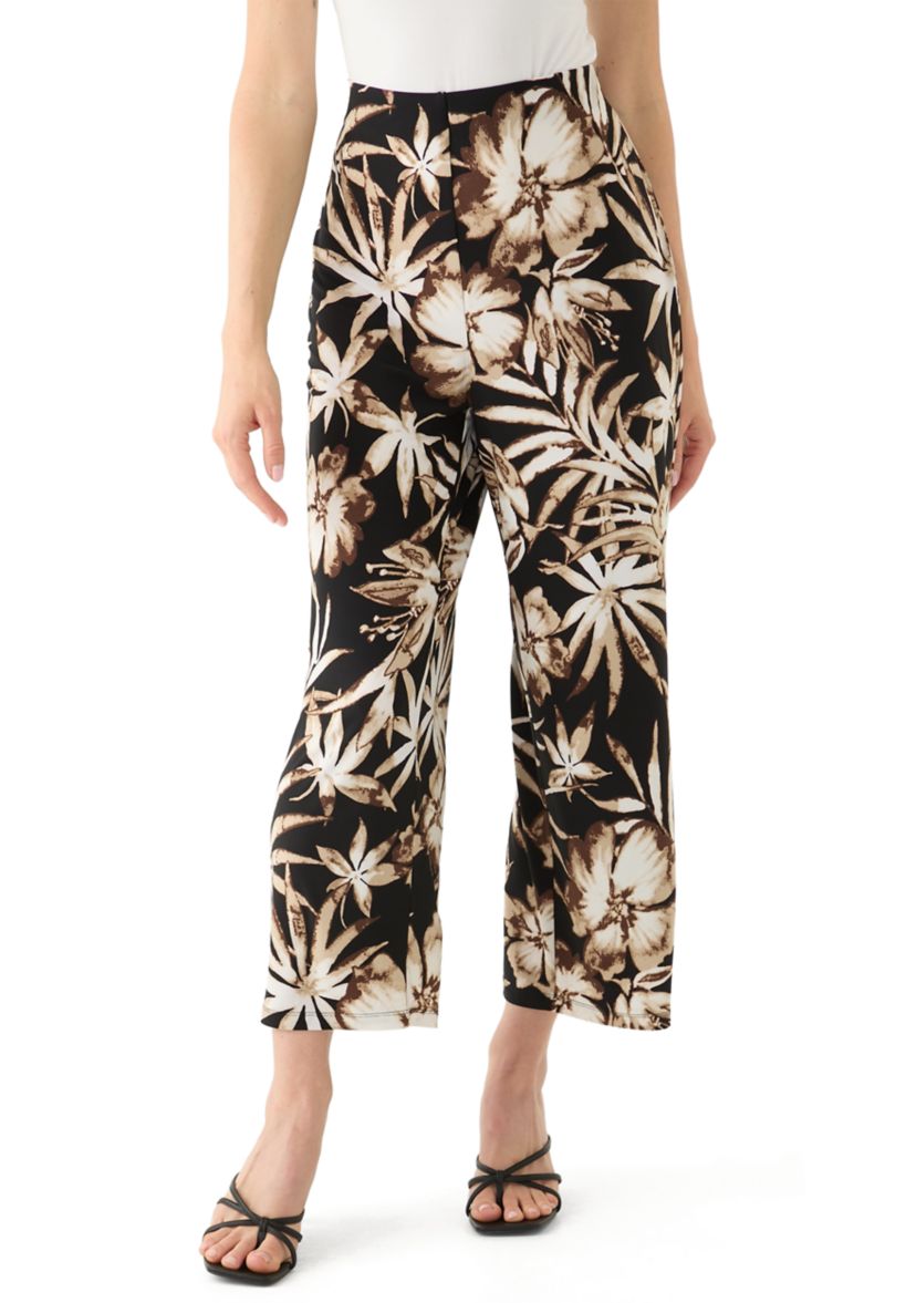 Petite Pull On Printed Wide Leg Cropped Pants