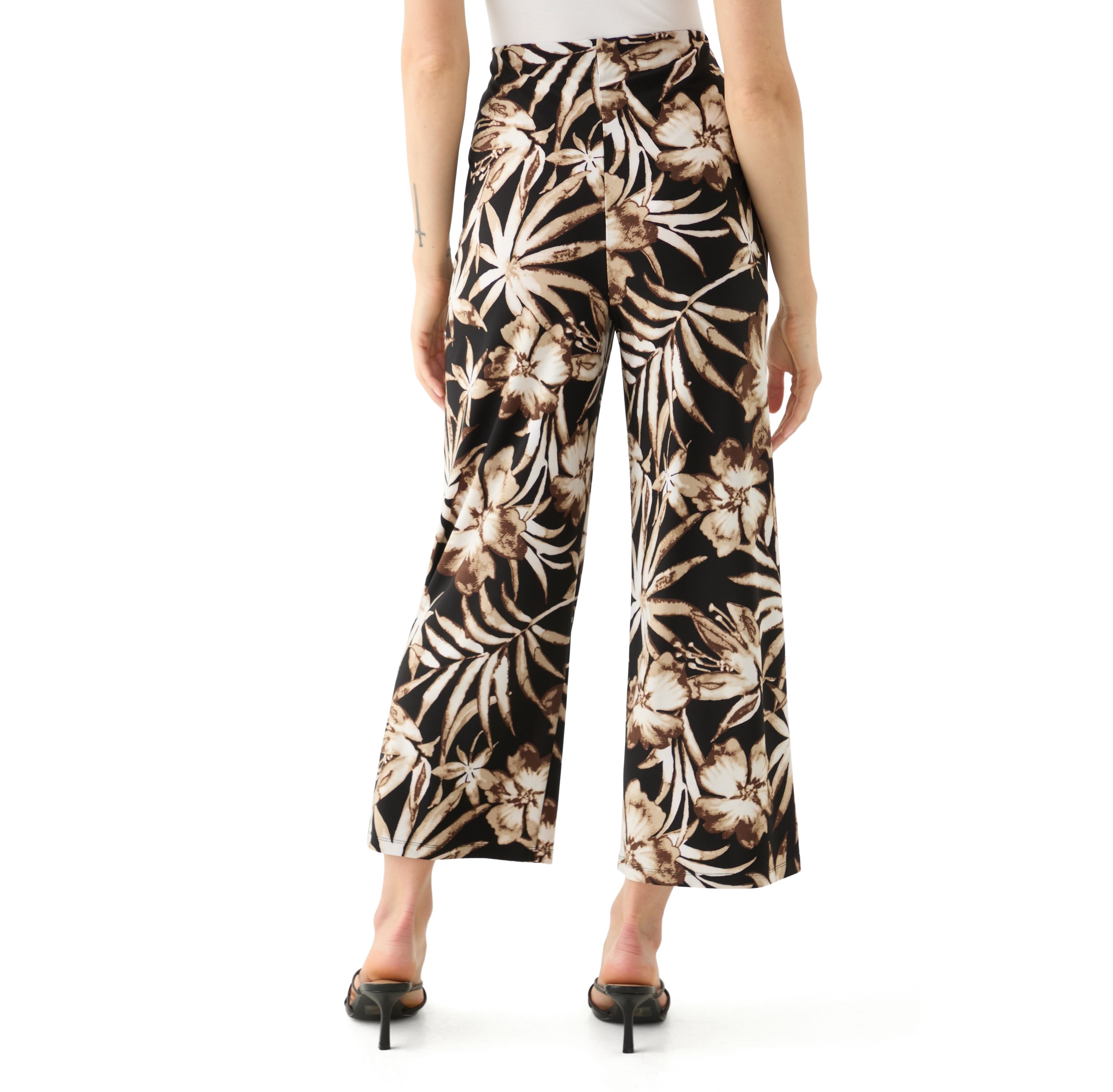 Petite Pull On Printed Wide Leg Cropped Pants