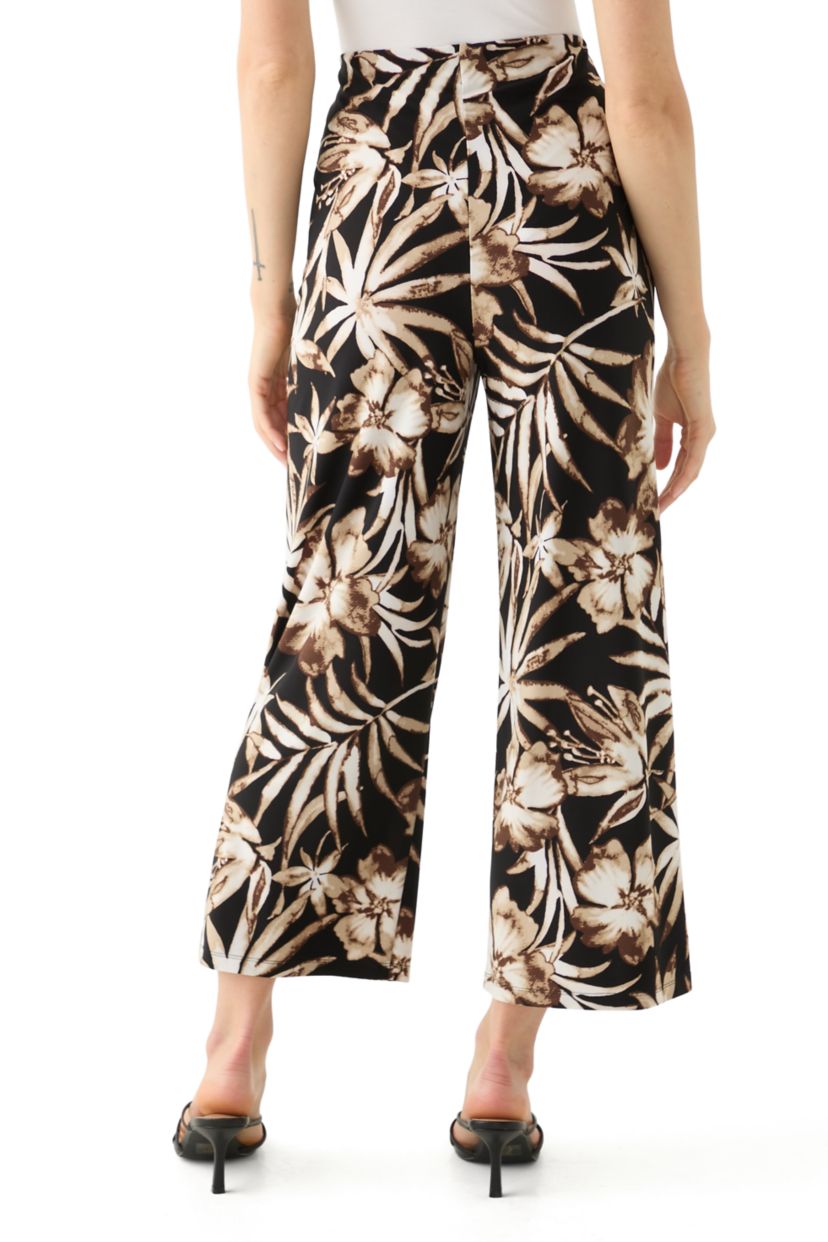 Petite Pull On Printed Wide Leg Cropped Pants