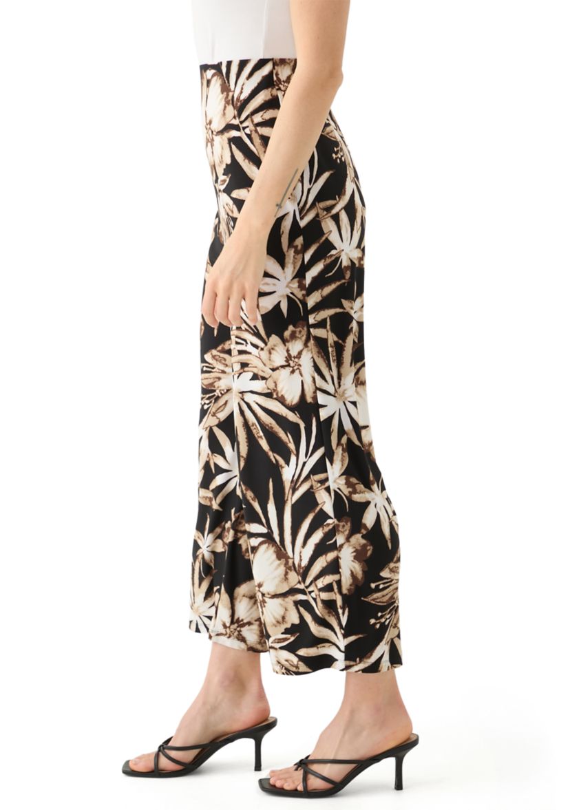 Petite Pull On Printed Wide Leg Cropped Pants
