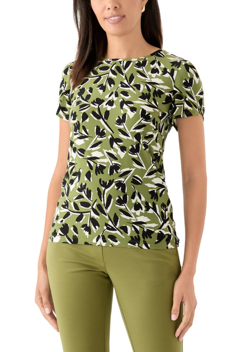 Womens Printed Short Sleeve Gathered Top