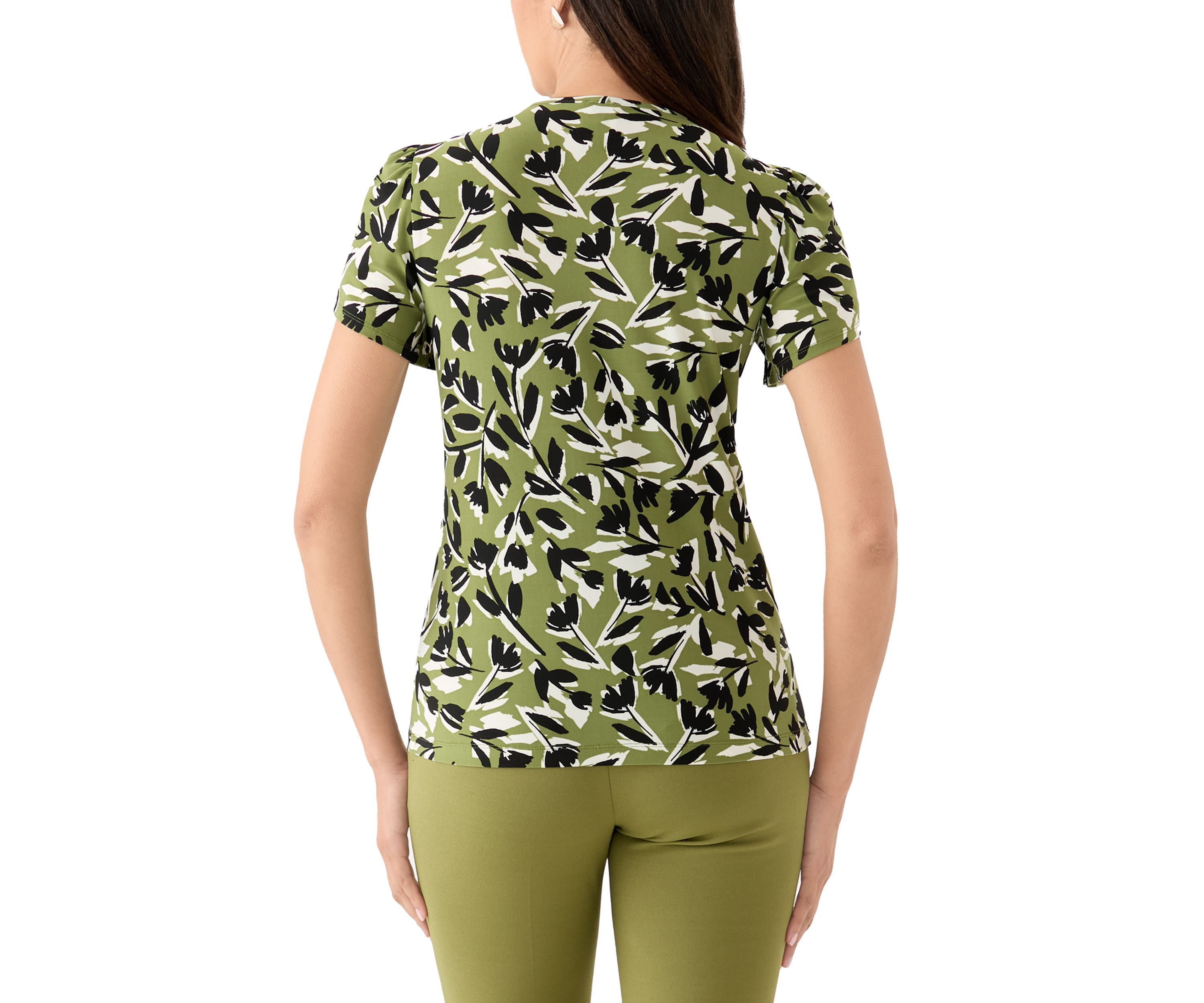 Womens Printed Short Sleeve Gathered Top