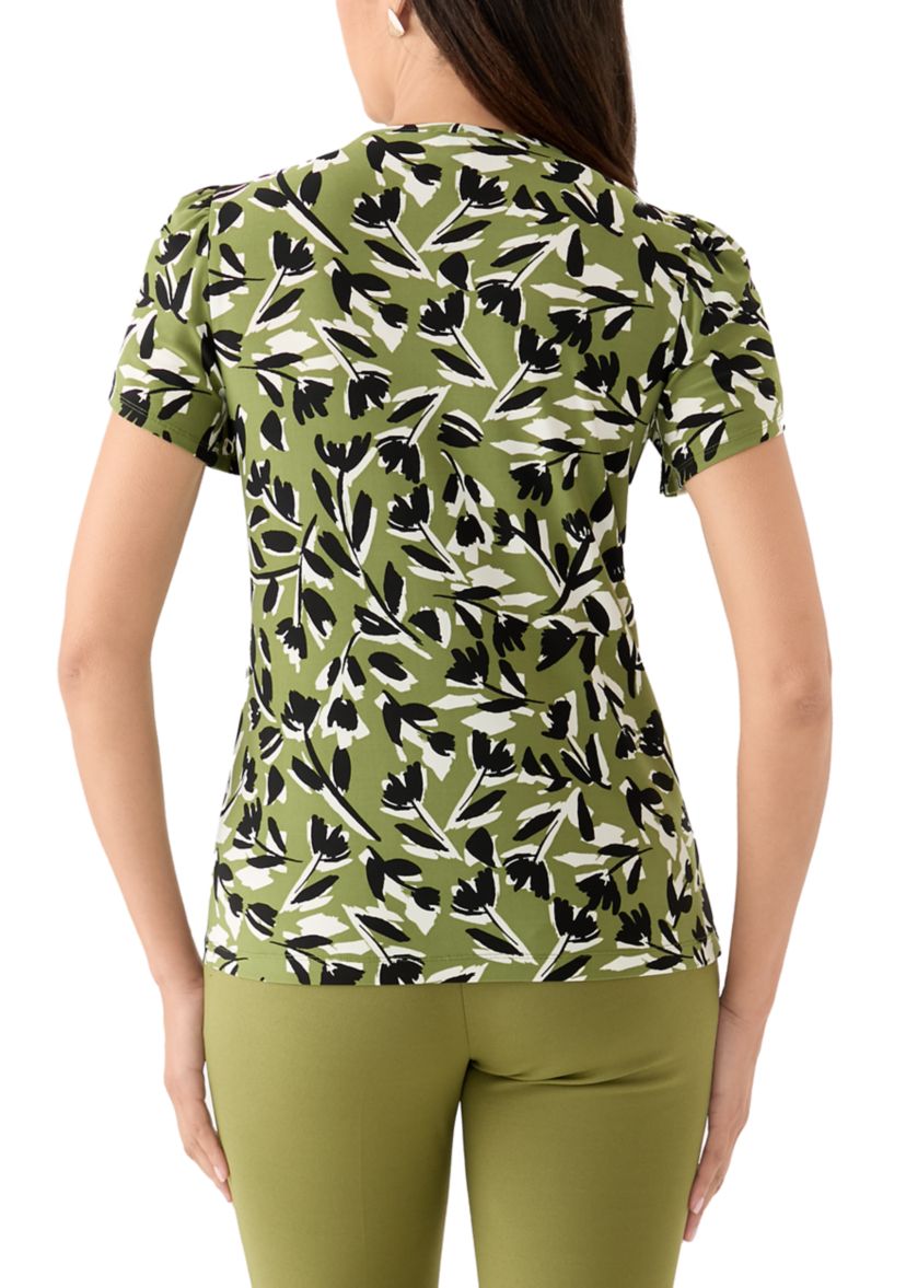 Womens Printed Short Sleeve Gathered Top